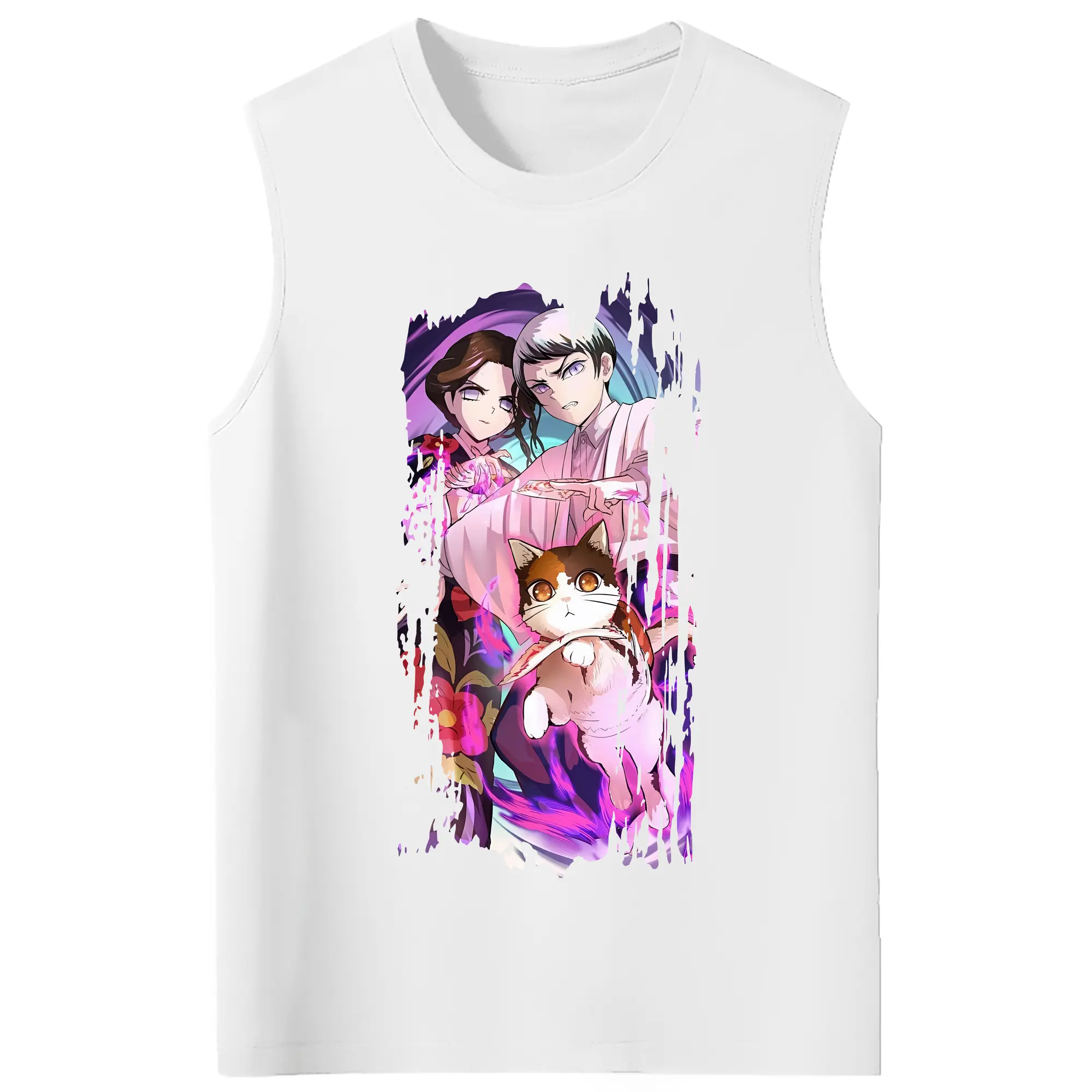 鬼滅の刃 グッズ,愈史郎 - コットン100％ タンクトップ ・ フロントプリント ・ タイトフィット ・ 快適 通気性 ・ スポーツ カジュアル 散歩用