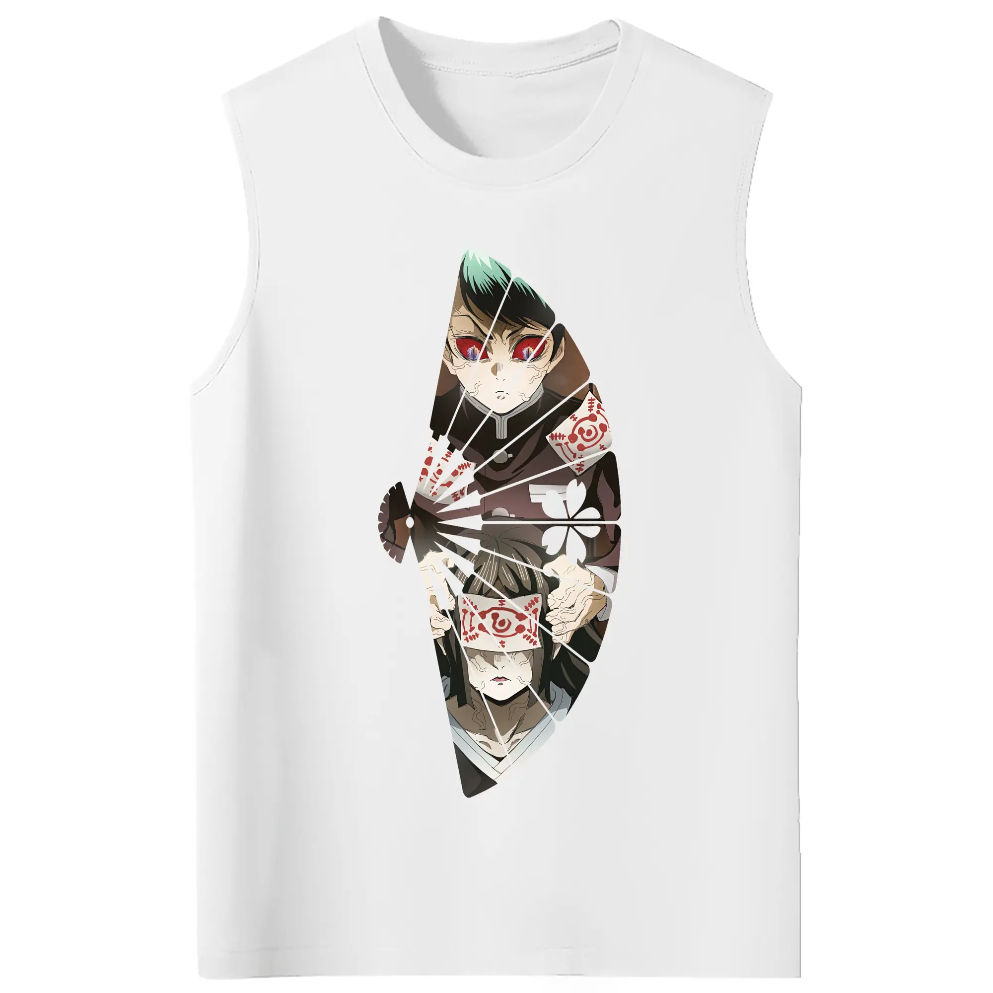 鬼滅の刃 グッズ,愈史郎 - コットン100％ タンクトップ ・ フロントプリント ・ タイトフィット ・ 快適 通気性 ・ スポーツ カジュアル 散歩用