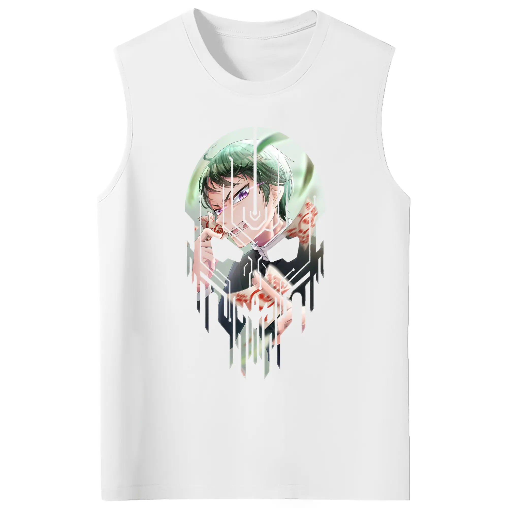 鬼滅の刃 グッズ,愈史郎 - コットン100％ タンクトップ ・ フロントプリント ・ タイトフィット ・ 快適 通気性 ・ スポーツ カジュアル 散歩用