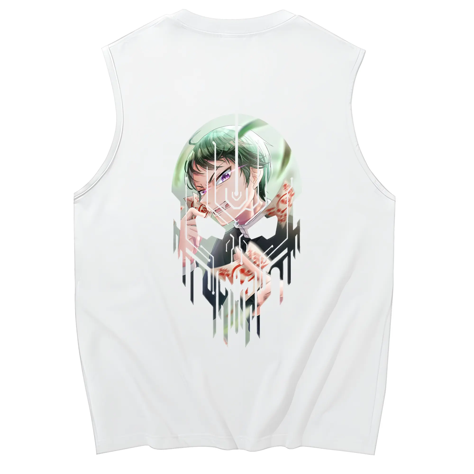 鬼滅の刃 グッズ,愈史郎 - コットン100％ タンクトップ ・ 背面プリント ・ タイトシルエット ・ 快適 通気性 ・ スポーツ カジュアル 散歩用