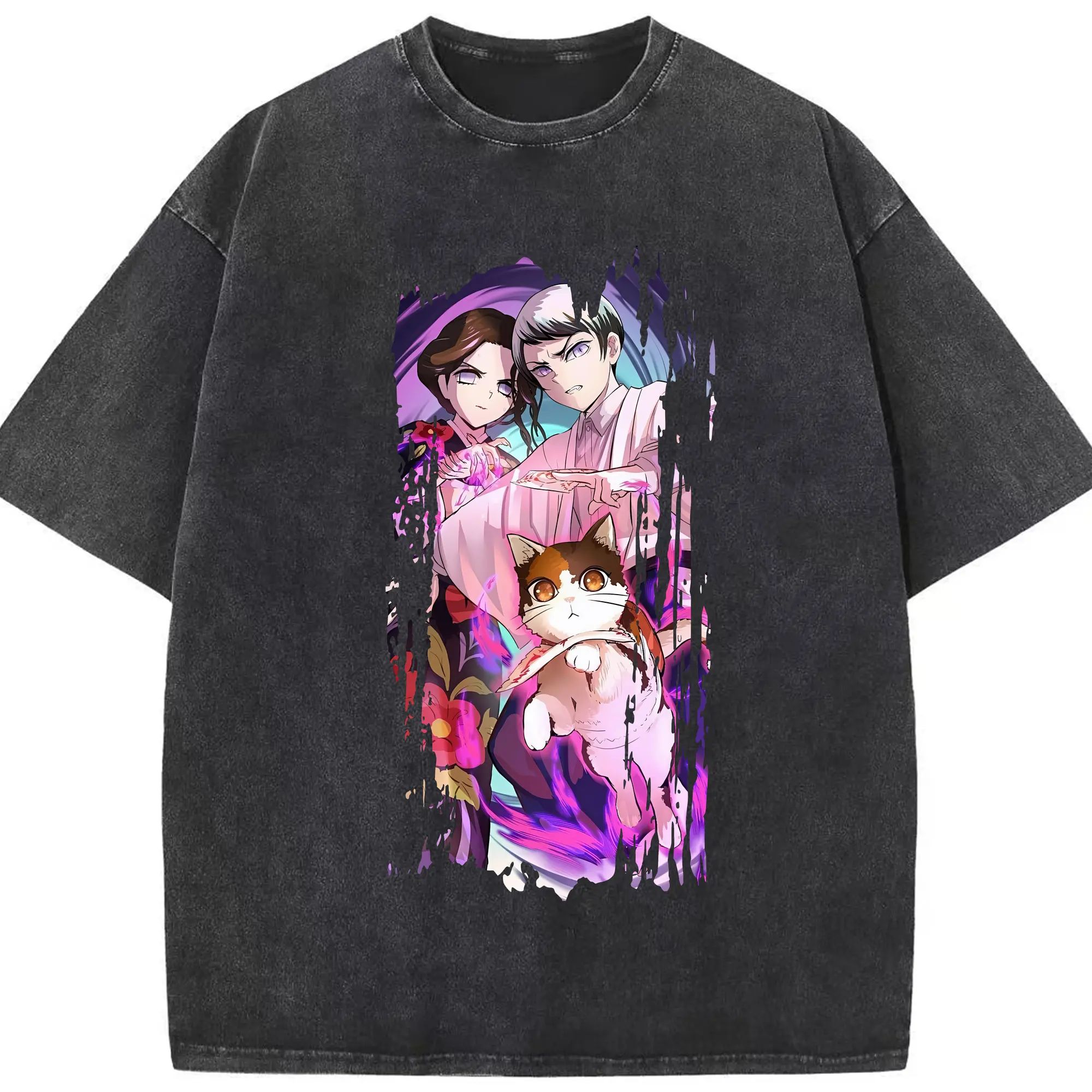 鬼滅の刃 グッズ,愈史郎 - 綿100％ ヴィンテージ風 半袖Tシャツ ・ フロントプリント ・ 柔らか肌触り ・ 通気性 快適 ・ スポーツ カジュアル 外出用