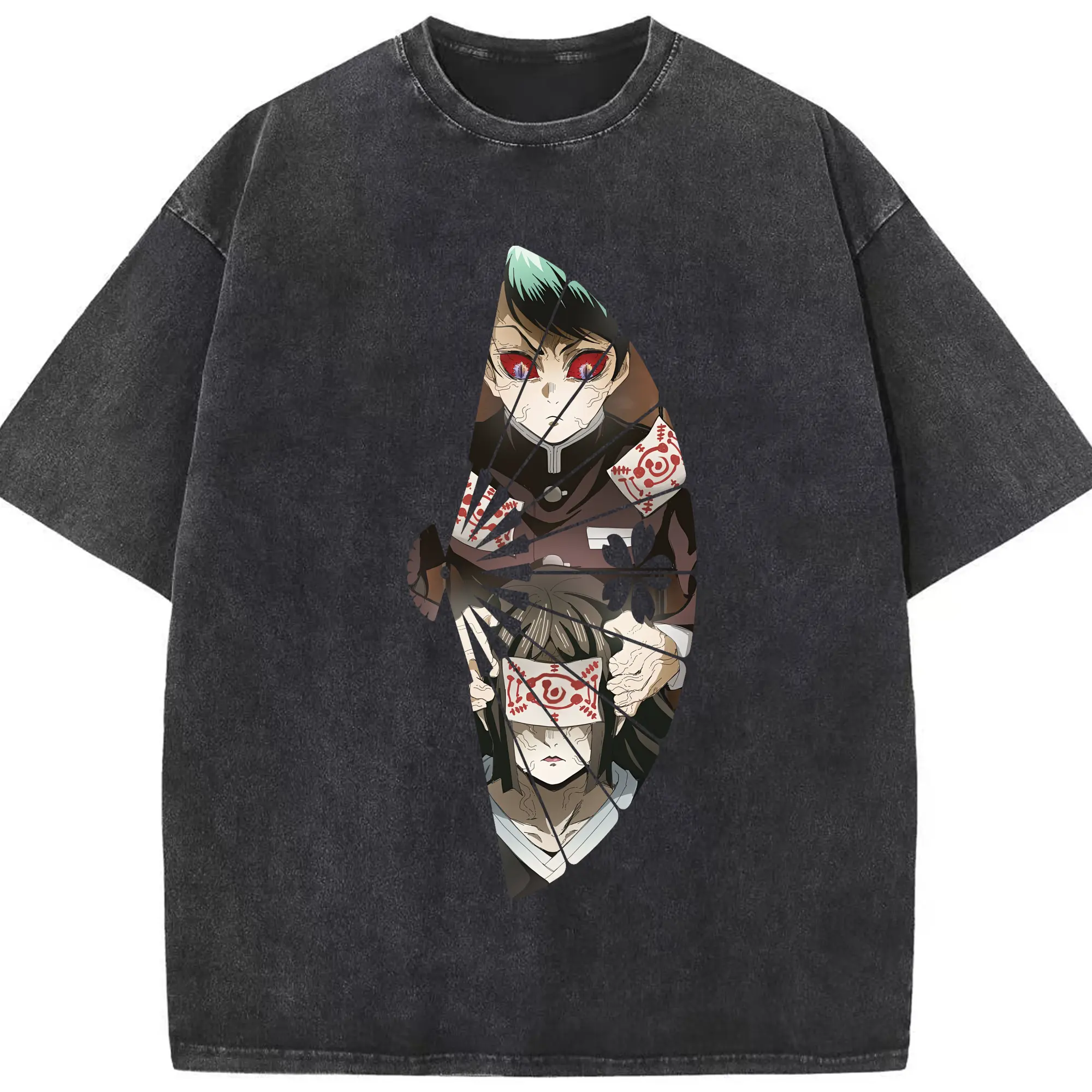 鬼滅の刃 グッズ,愈史郎 - 綿100％ ヴィンテージ風 半袖Tシャツ ・ フロントプリント ・ 柔らか肌触り ・ 通気性 快適 ・ スポーツ カジュアル 外出用