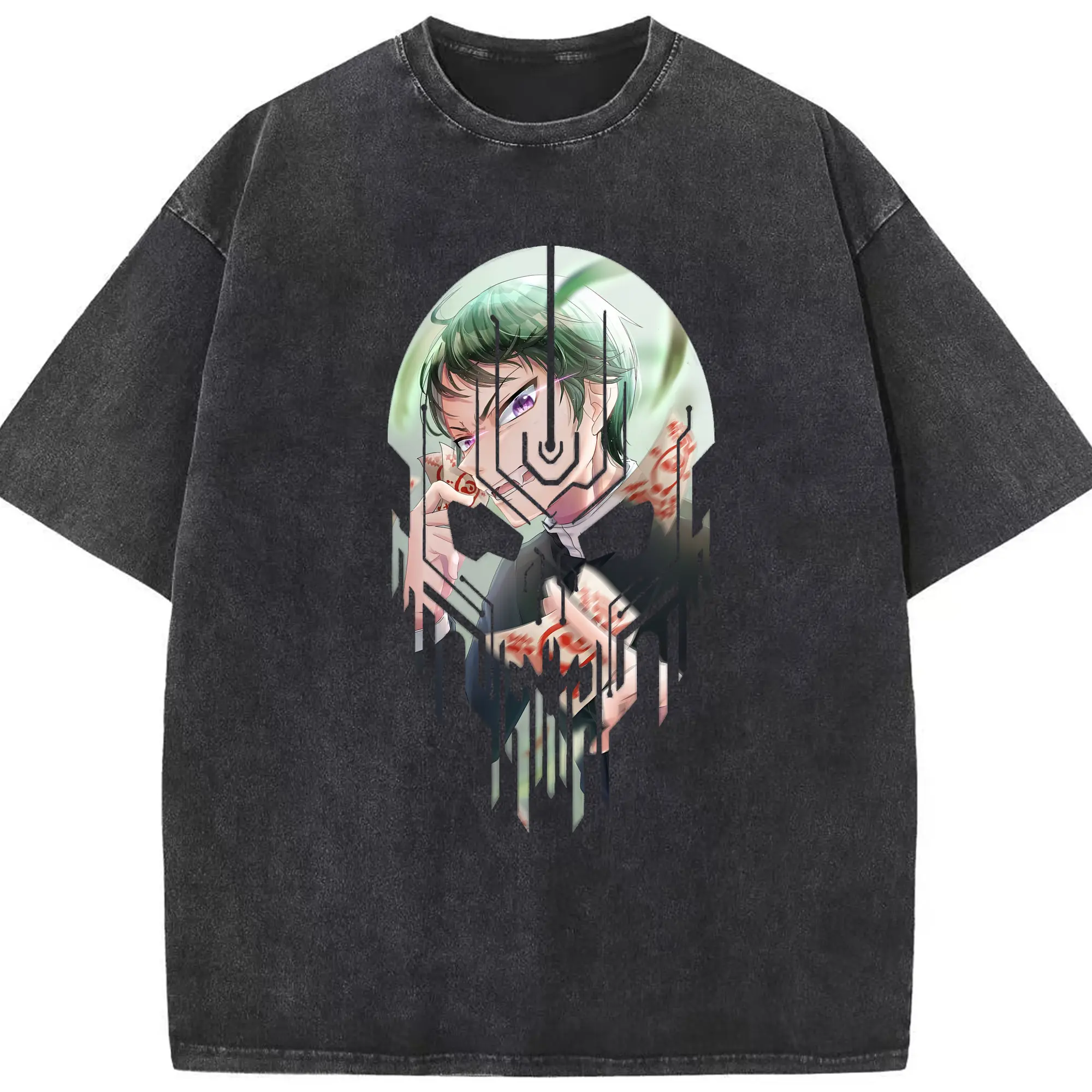 鬼滅の刃 グッズ,愈史郎 - 綿100％ ヴィンテージ風 半袖Tシャツ ・ フロントプリント ・ 柔らか肌触り ・ 通気性 快適 ・ スポーツ カジュアル 外出用