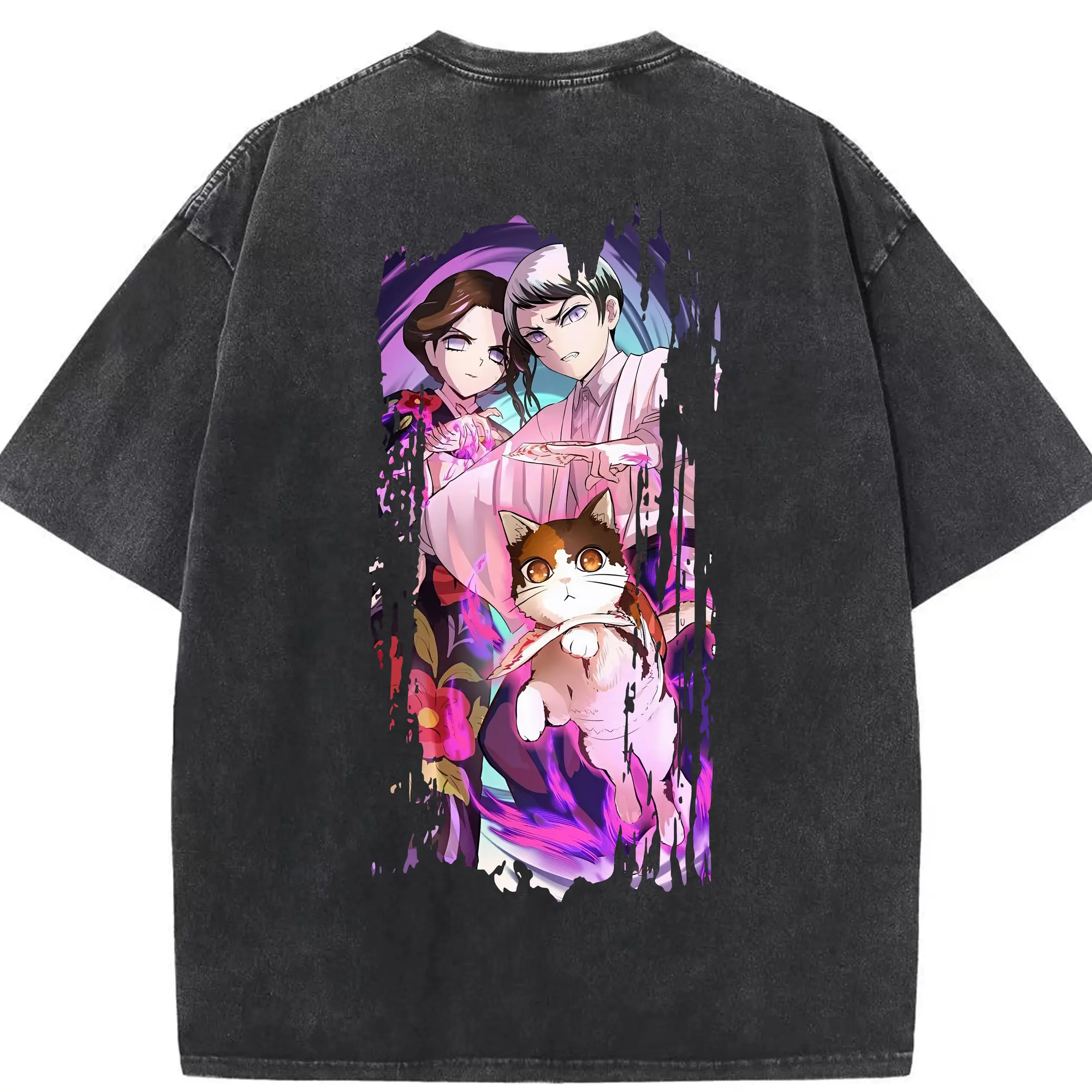 鬼滅の刃 グッズ,愈史郎 - 綿100％ ヴィンテージ風 半袖Tシャツ ・ 背面プリント ・ 柔らか肌触り ・ 通気性 快適 ・ スポーツ カジュアル 外出用