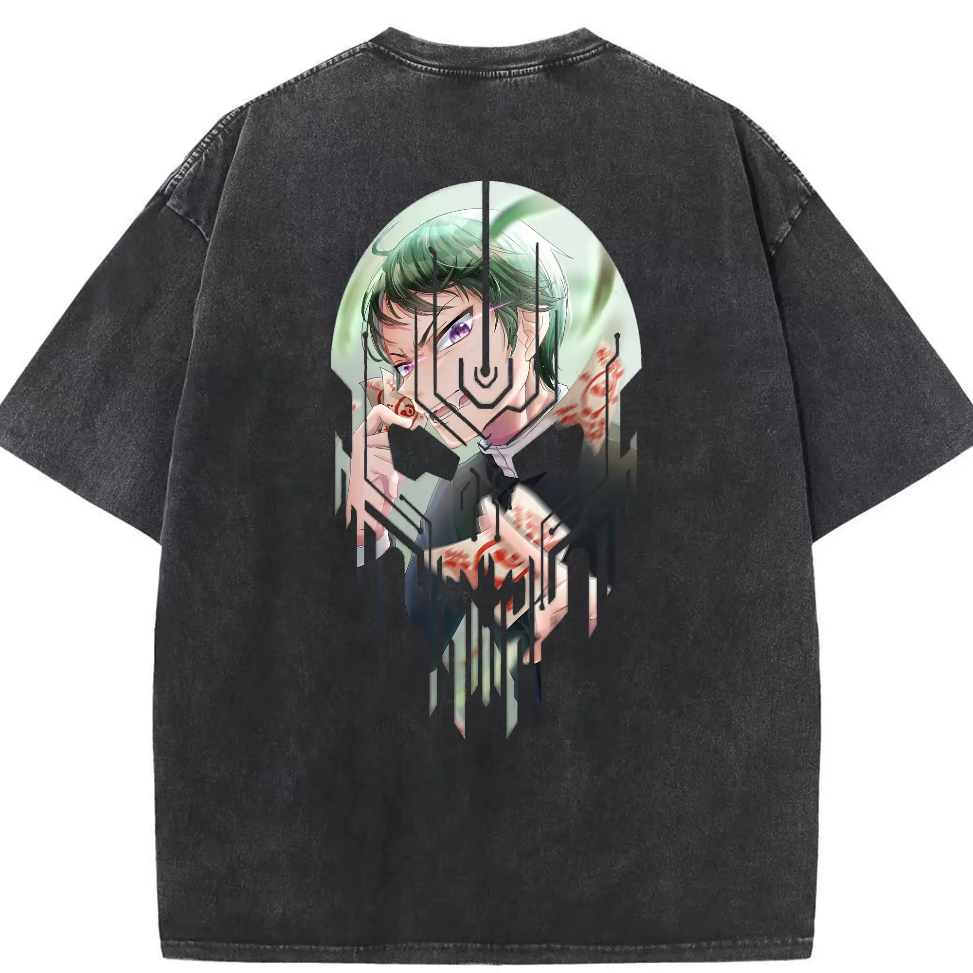 鬼滅の刃 グッズ,愈史郎 - 綿100％ ヴィンテージ風 半袖Tシャツ ・ 背面プリント ・ 柔らか肌触り ・ 通気性 快適 ・ スポーツ カジュアル 外出用