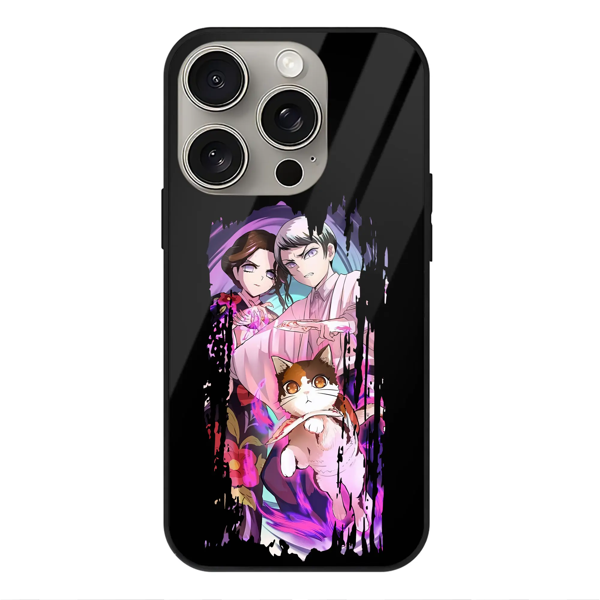 鬼滅の刃 グッズ,愈史郎 - IPhone15Pro対応 ・ スマホケース ・ 背面ガラス ・ TPU+強化ガラス ・ 耐衝撃 ・ 黄変防止 ・ ワイヤレス充電対応 ・ 3D立体ボタン