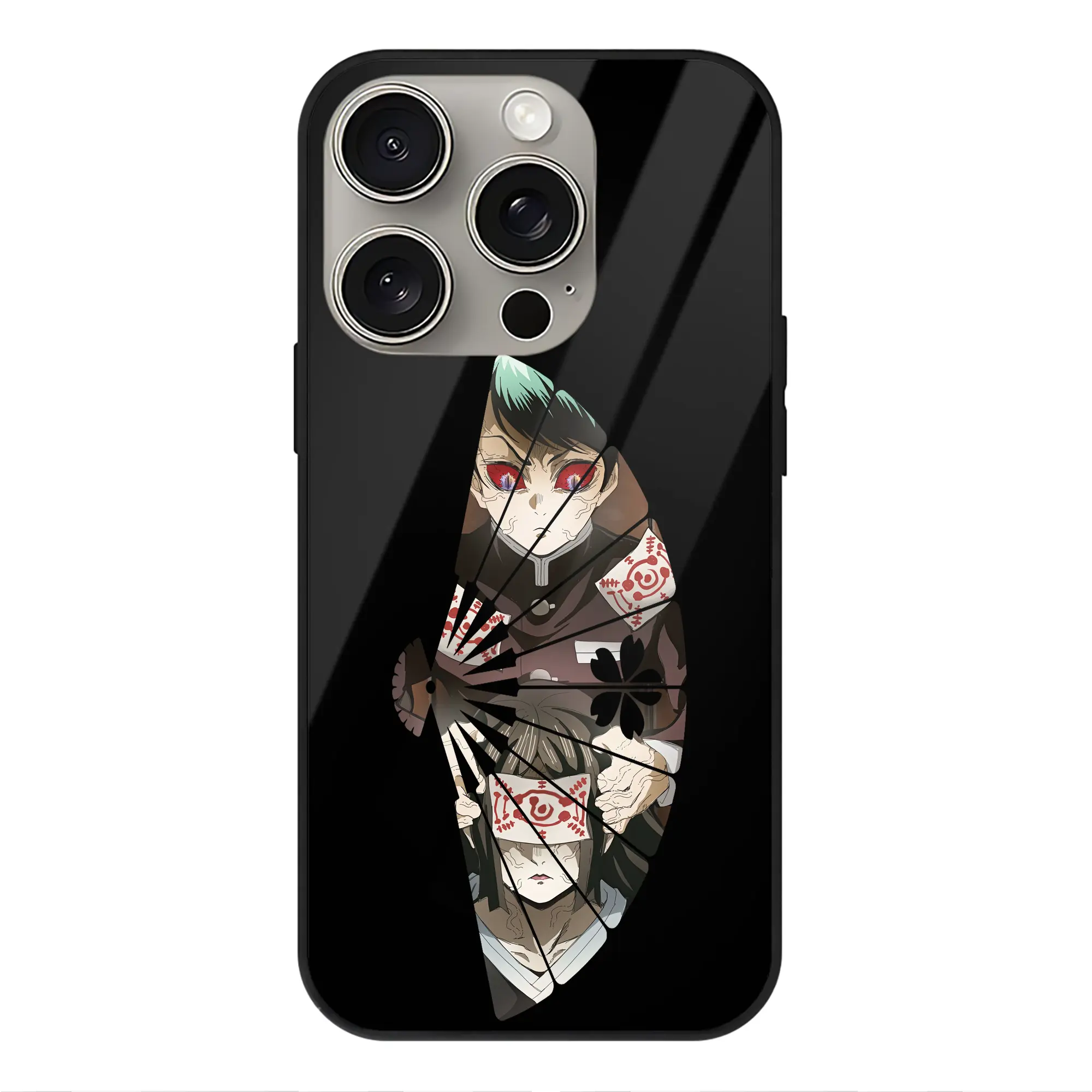 鬼滅の刃 グッズ,愈史郎 - IPhone15Pro対応 ・ スマホケース ・ 背面ガラス ・ TPU+強化ガラス ・ 耐衝撃 ・ 黄変防止 ・ ワイヤレス充電対応 ・ 3D立体ボタン