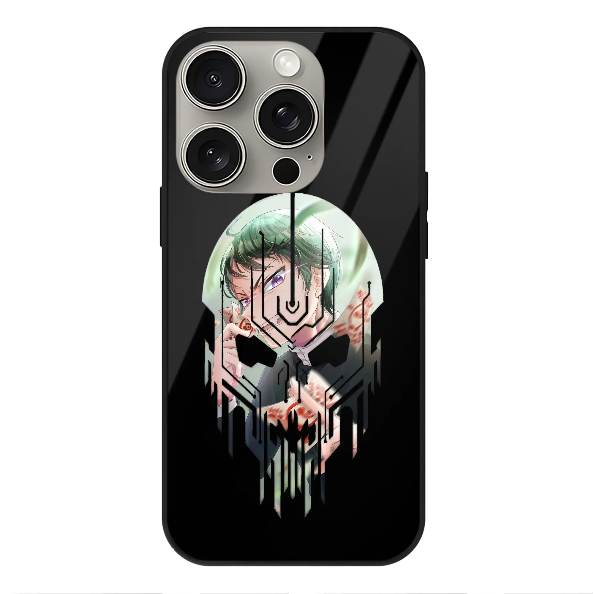 鬼滅の刃 グッズ,愈史郎 - IPhone15Pro対応 ・ スマホケース ・ 背面ガラス ・ TPU+強化ガラス ・ 耐衝撃 ・ 黄変防止 ・ ワイヤレス充電対応 ・ 3D立体ボタン