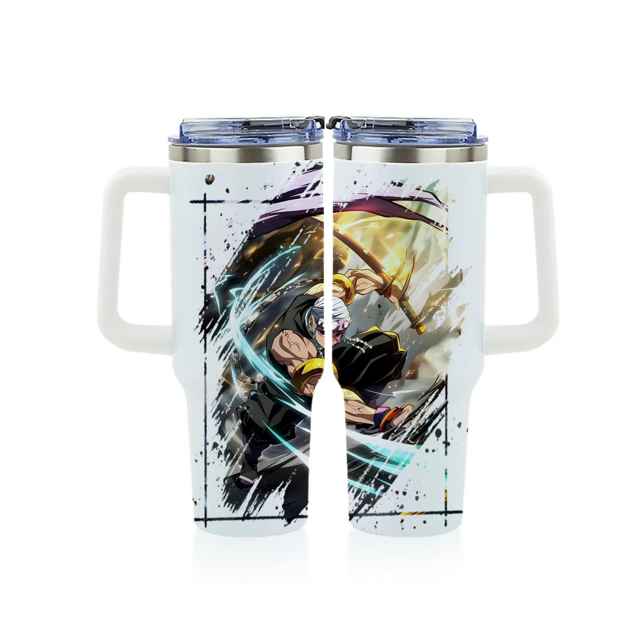 鬼滅の刃 グッズ,宇髄 天元 - 1200mL フルプリント車用タンブラー ・ 304ステンレス 内側 ・ 201ステンレス 外側 ・ 保温 保冷 ・ 通勤 ドライブ アウトドア用