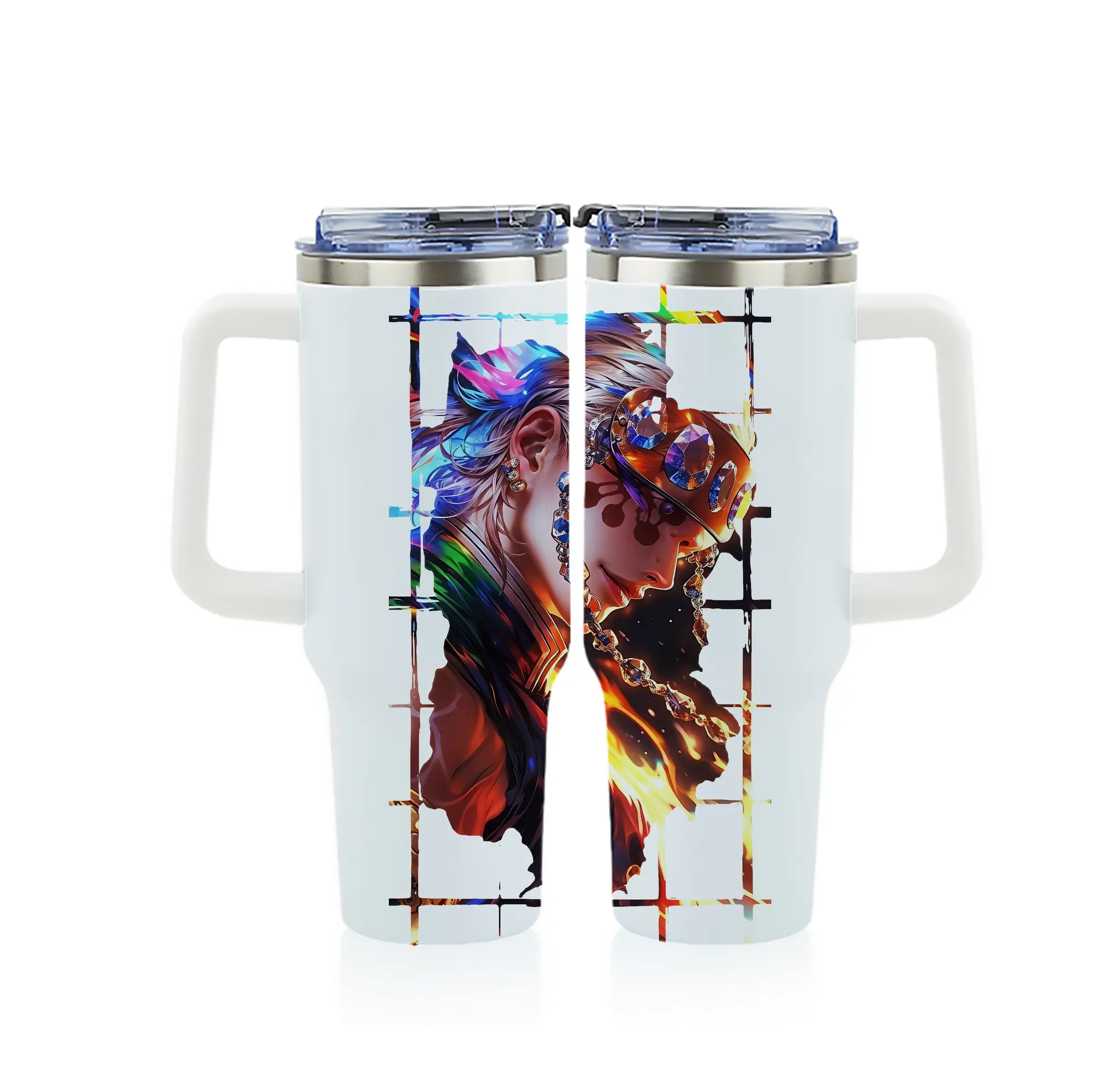 鬼滅の刃 グッズ,宇髄 天元 - 1200mL フルプリント車用タンブラー ・ 304ステンレス 内側 ・ 201ステンレス 外側 ・ 保温 保冷 ・ 通勤 ドライブ アウトドア用