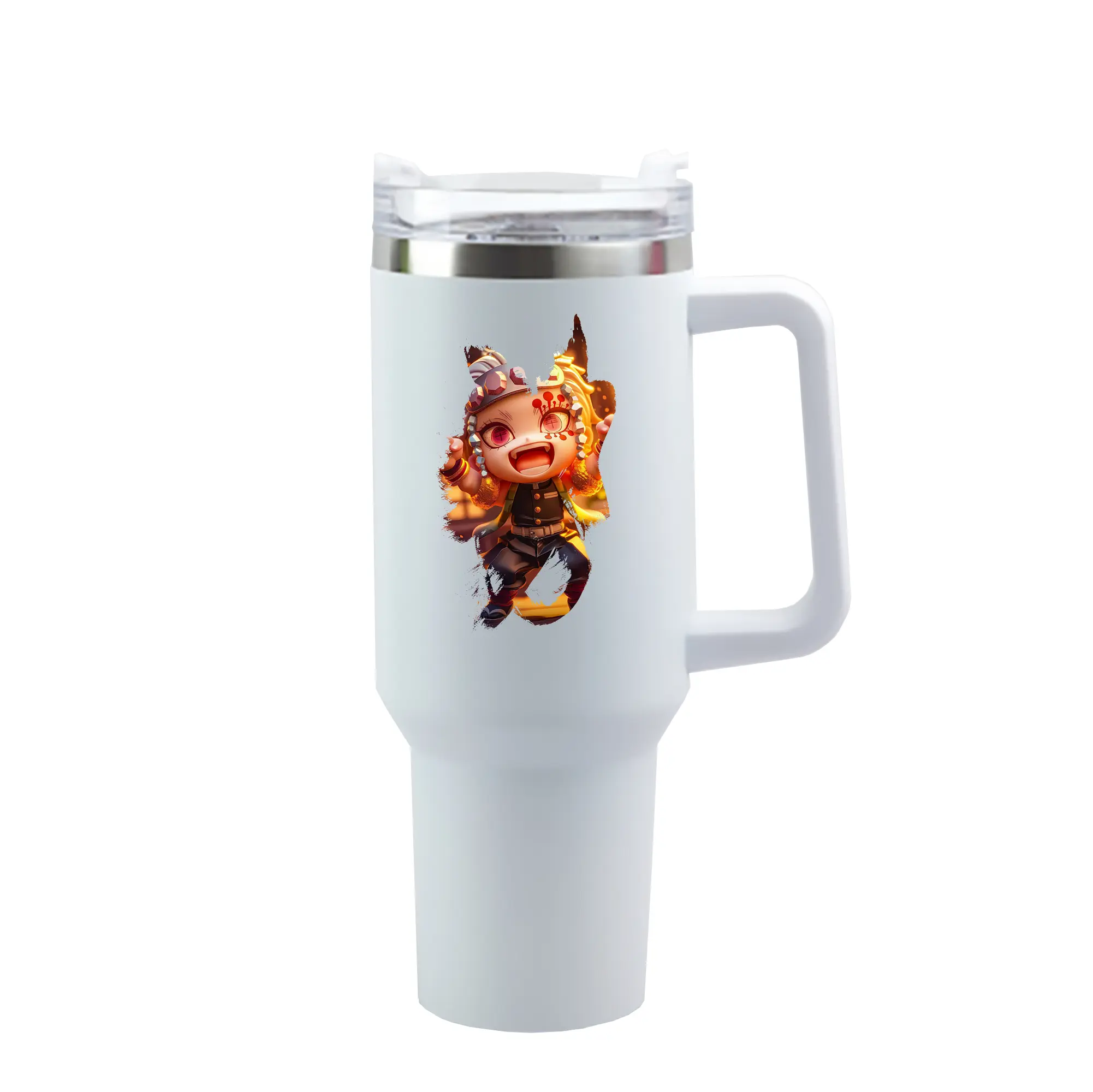 鬼滅の刃 グッズ,宇髄 天元 - 1200mL 車用タンブラー ・ クリスタルステッカー ・ 304ステンレス 内側 ・ 201ステンレス 外側 ・ 保温 保冷 ・ ハンドル＆ストロー付き ・ 通勤 ドライブ アウトドア用