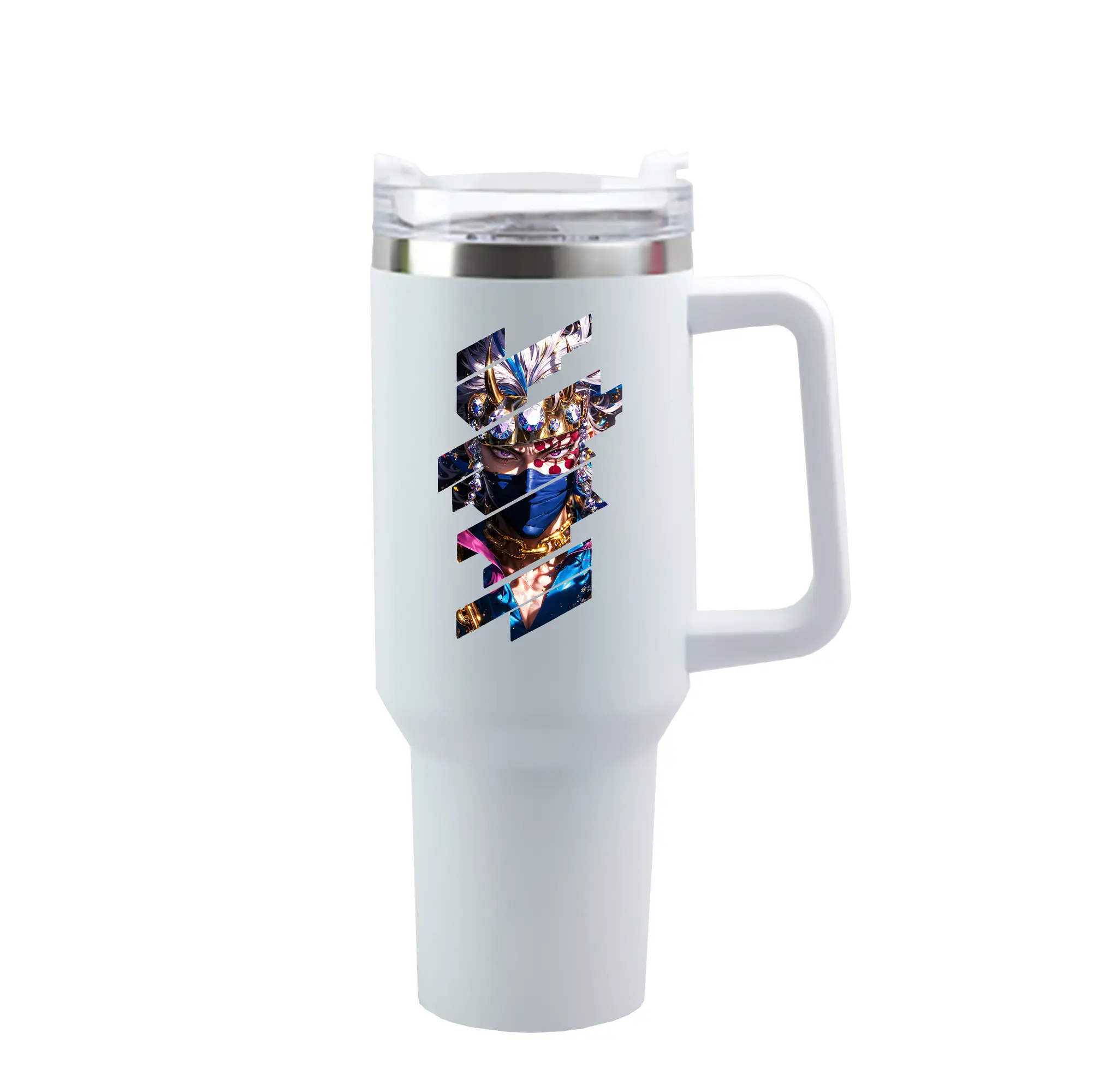 鬼滅の刃 グッズ,宇髄 天元 - 1200mL 車用タンブラー ・ クリスタルステッカー ・ 304ステンレス 内側 ・ 201ステンレス 外側 ・ 保温 保冷 ・ ハンドル＆ストロー付き ・ 通勤 ドライブ アウトドア用