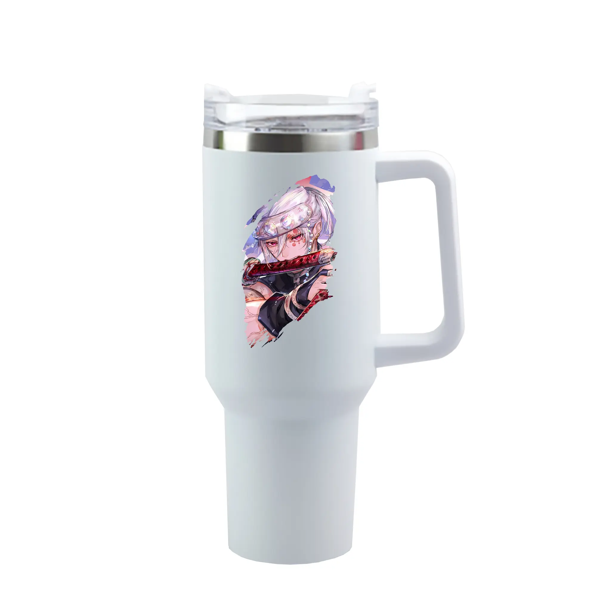 鬼滅の刃 グッズ,宇髄 天元 - 1200mL 車用タンブラー ・ クリスタルステッカー ・ 304ステンレス 内側 ・ 201ステンレス 外側 ・ 保温 保冷 ・ ハンドル＆ストロー付き ・ 通勤 ドライブ アウトドア用