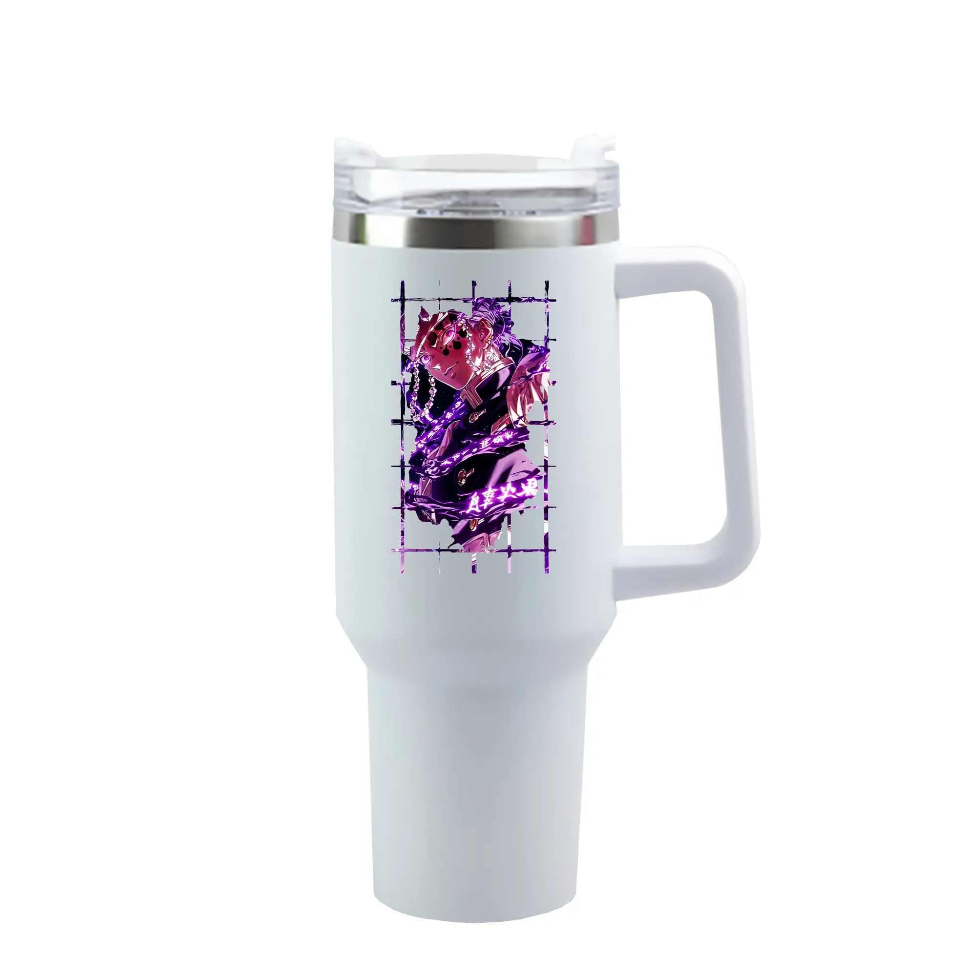 鬼滅の刃 グッズ,宇髄 天元 - 1200mL 車用タンブラー ・ クリスタルステッカー ・ 304ステンレス 内側 ・ 201ステンレス 外側 ・ 保温 保冷 ・ ハンドル＆ストロー付き ・ 通勤 ドライブ アウトドア用