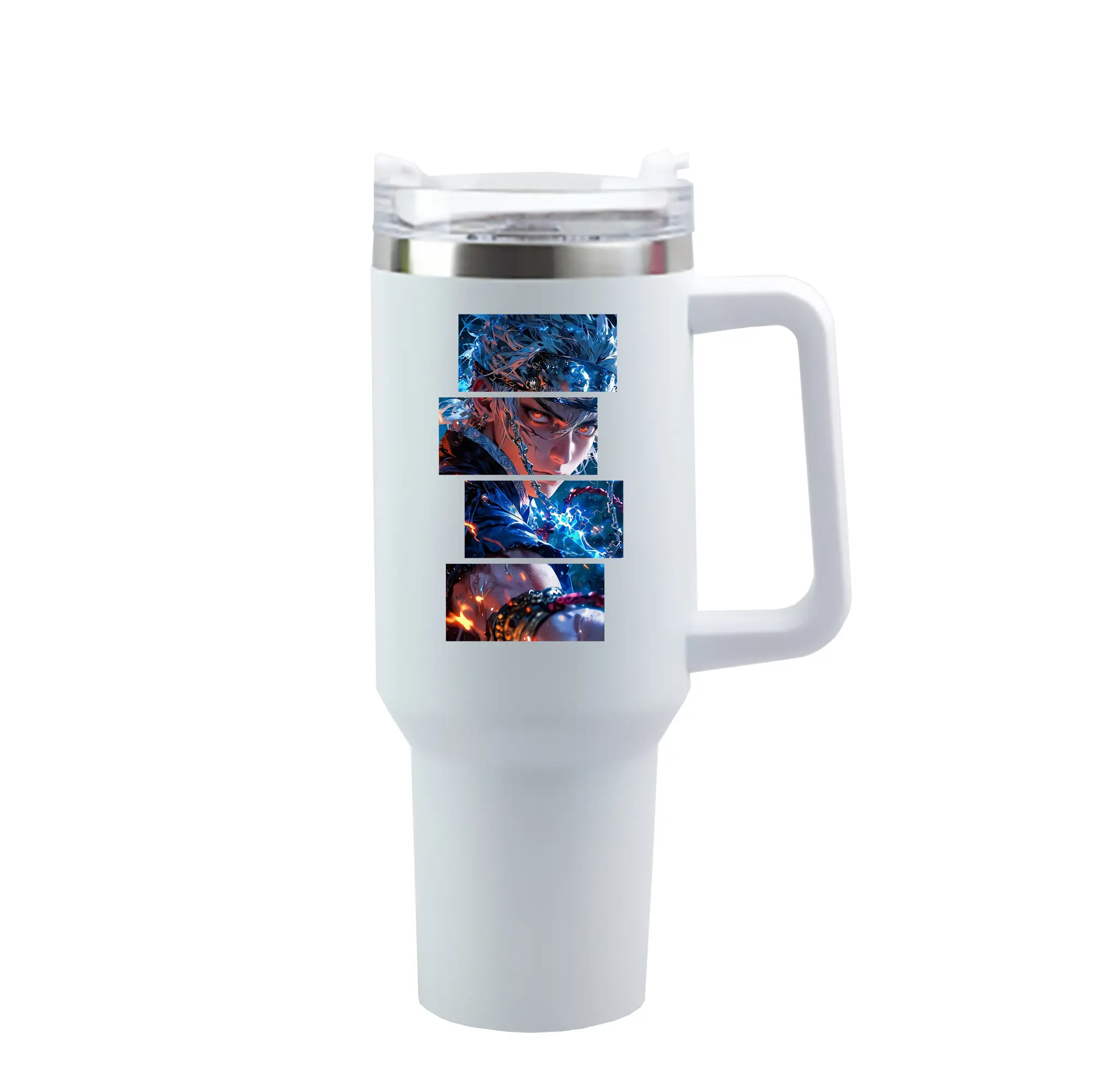 鬼滅の刃 グッズ,宇髄 天元 - 1200mL 車用タンブラー ・ クリスタルステッカー ・ 304ステンレス 内側 ・ 201ステンレス 外側 ・ 保温 保冷 ・ ハンドル＆ストロー付き ・ 通勤 ドライブ アウトドア用