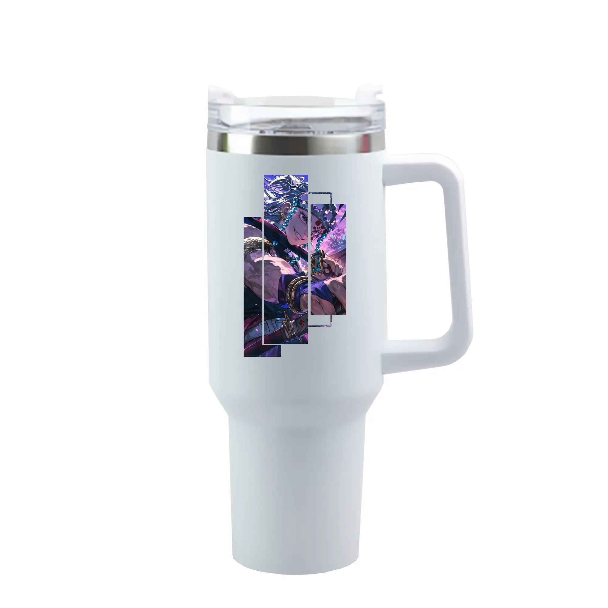 鬼滅の刃 グッズ,宇髄 天元 - 1200mL 車用タンブラー ・ クリスタルステッカー ・ 304ステンレス 内側 ・ 201ステンレス 外側 ・ 保温 保冷 ・ ハンドル＆ストロー付き ・ 通勤 ドライブ アウトドア用