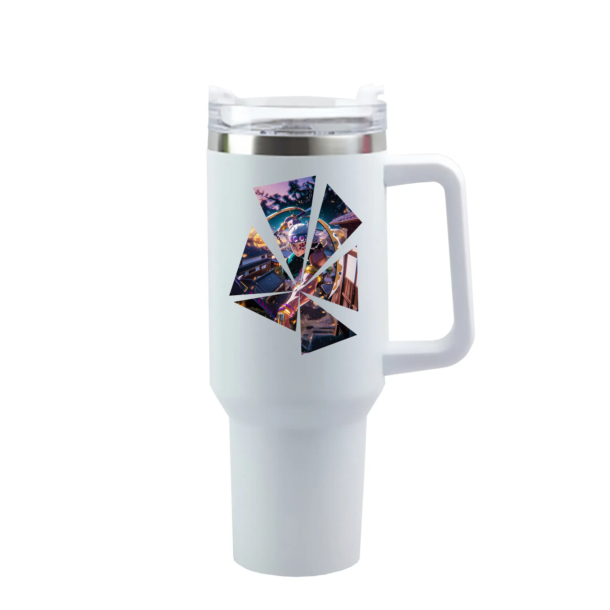 鬼滅の刃 グッズ,宇髄 天元 - 1200mL 車用タンブラー ・ クリスタルステッカー ・ 304ステンレス 内側 ・ 201ステンレス 外側 ・ 保温 保冷 ・ ハンドル＆ストロー付き ・ 通勤 ドライブ アウトドア用