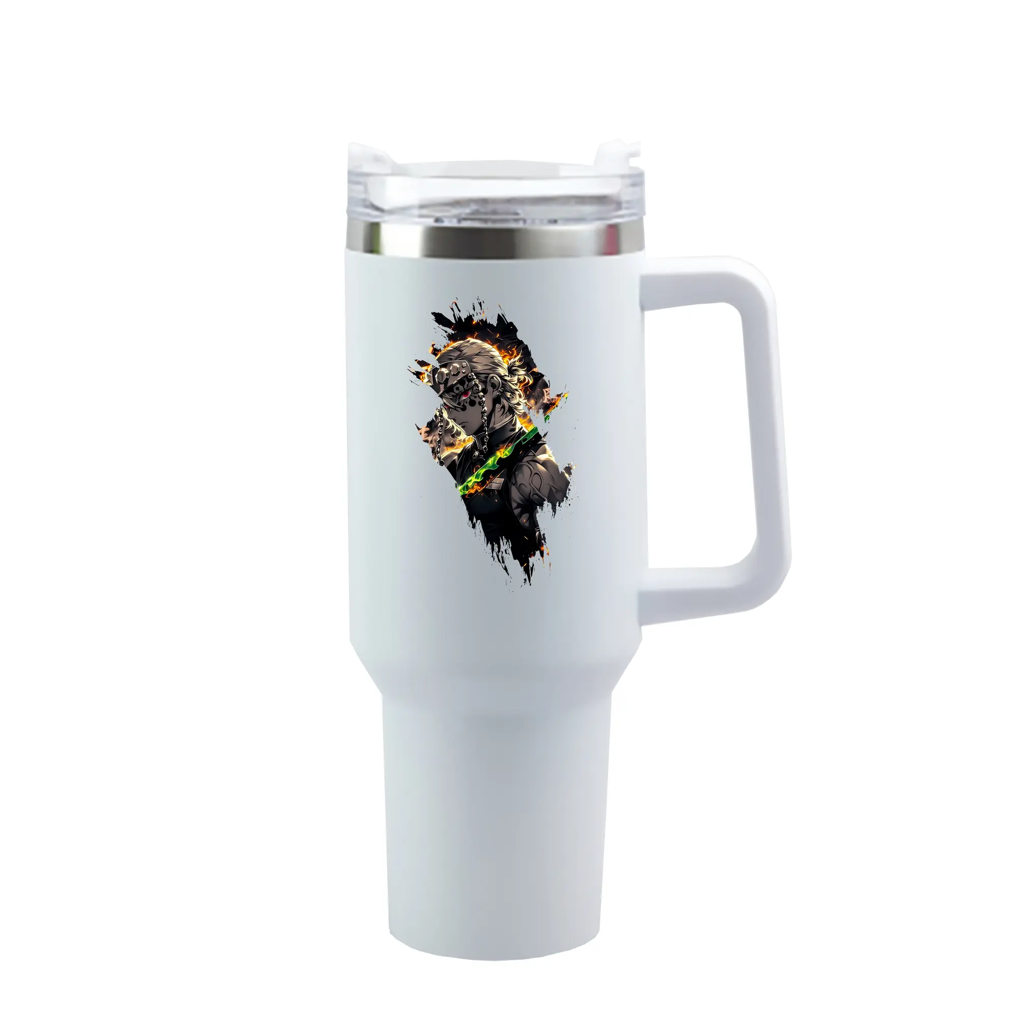 鬼滅の刃 グッズ,宇髄 天元 - 1200mL 車用タンブラー ・ クリスタルステッカー ・ 304ステンレス 内側 ・ 201ステンレス 外側 ・ 保温 保冷 ・ ハンドル＆ストロー付き ・ 通勤 ドライブ アウトドア用