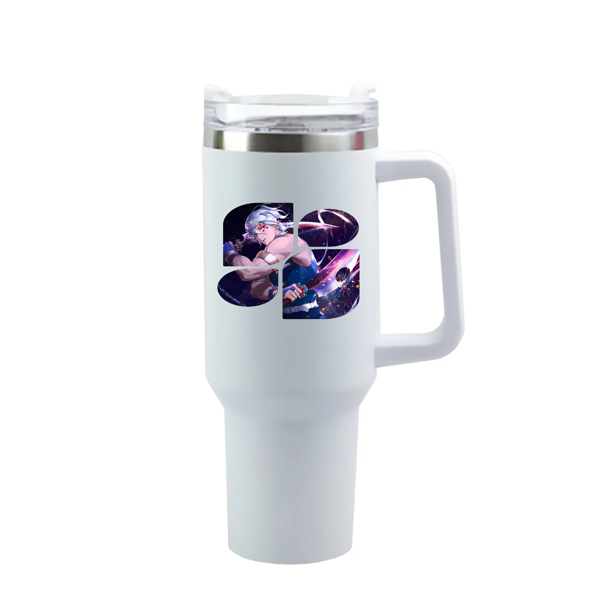 鬼滅の刃 グッズ,宇髄 天元 - 1200mL 車用タンブラー ・ クリスタルステッカー ・ 304ステンレス 内側 ・ 201ステンレス 外側 ・ 保温 保冷 ・ ハンドル＆ストロー付き ・ 通勤 ドライブ アウトドア用