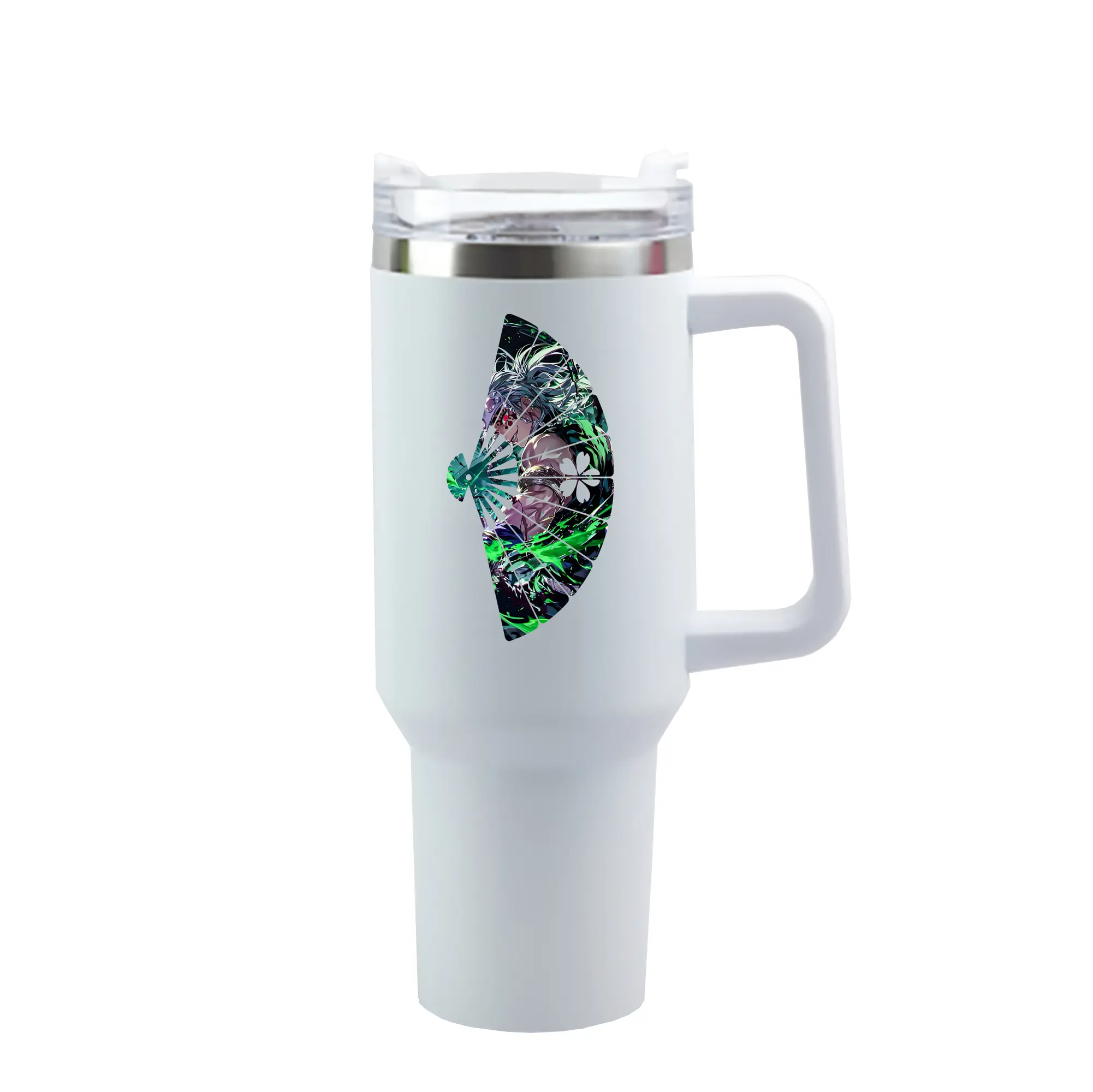 鬼滅の刃 グッズ,宇髄 天元 - 1200mL 車用タンブラー ・ クリスタルステッカー ・ 304ステンレス 内側 ・ 201ステンレス 外側 ・ 保温 保冷 ・ ハンドル＆ストロー付き ・ 通勤 ドライブ アウトドア用