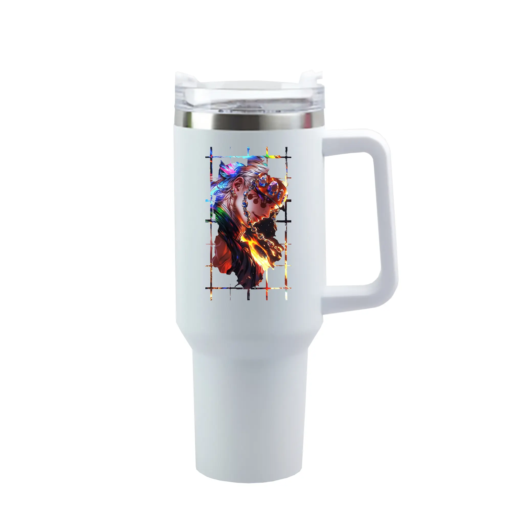 鬼滅の刃 グッズ,宇髄 天元 - 1200mL 車用タンブラー ・ クリスタルステッカー ・ 304ステンレス 内側 ・ 201ステンレス 外側 ・ 保温 保冷 ・ ハンドル＆ストロー付き ・ 通勤 ドライブ アウトドア用