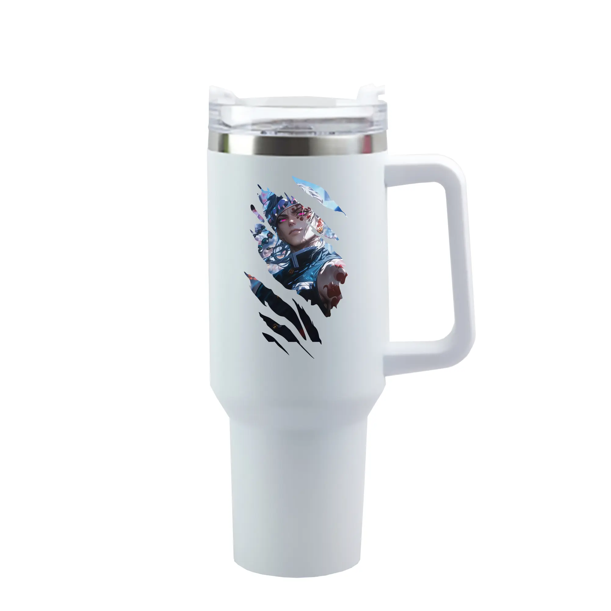 鬼滅の刃 グッズ,宇髄 天元 - 1200mL 車用タンブラー ・ クリスタルステッカー ・ 304ステンレス 内側 ・ 201ステンレス 外側 ・ 保温 保冷 ・ ハンドル＆ストロー付き ・ 通勤 ドライブ アウトドア用