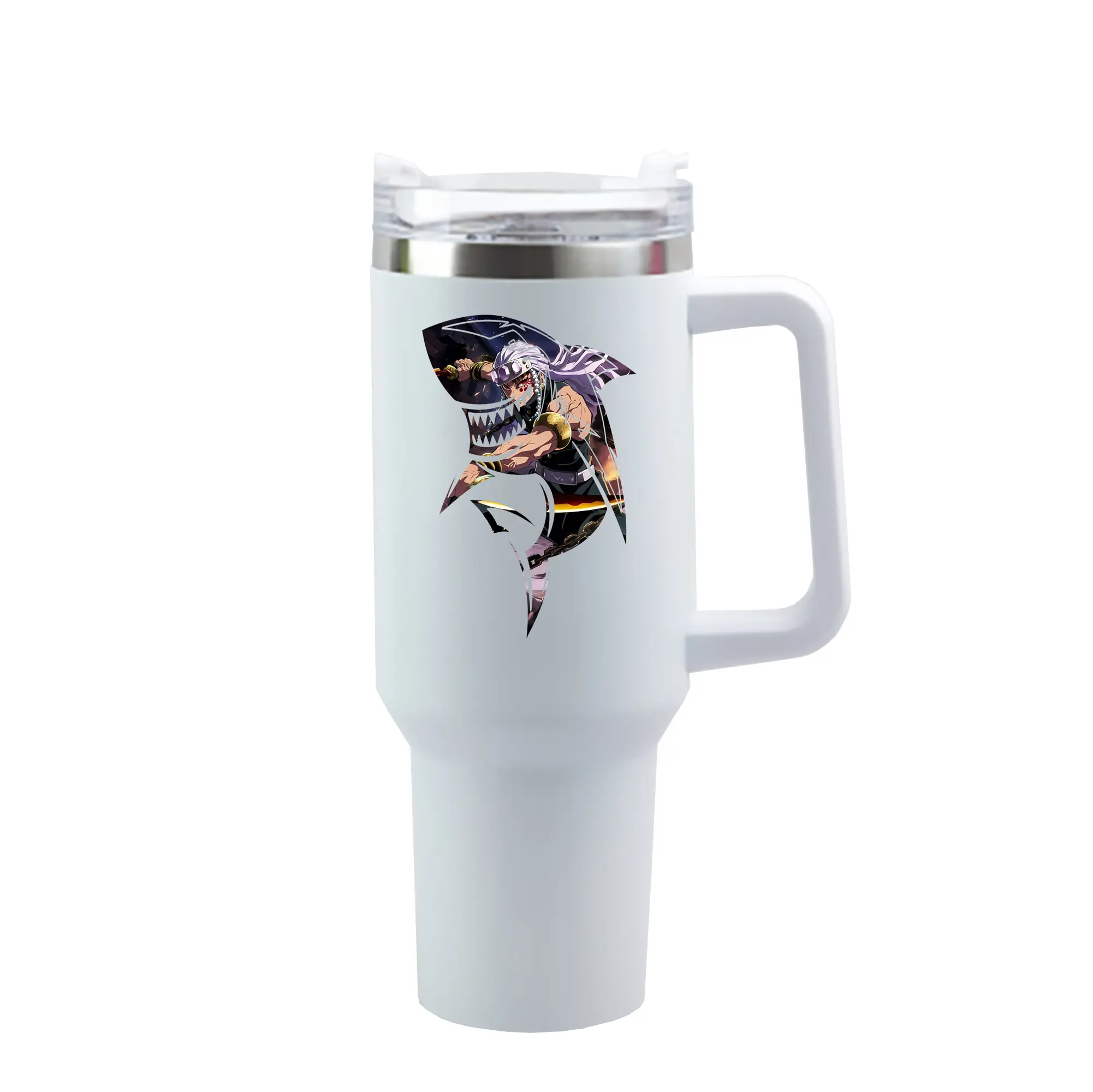 鬼滅の刃 グッズ,宇髄 天元 - 1200mL 車用タンブラー ・ クリスタルステッカー ・ 304ステンレス 内側 ・ 201ステンレス 外側 ・ 保温 保冷 ・ ハンドル＆ストロー付き ・ 通勤 ドライブ アウトドア用