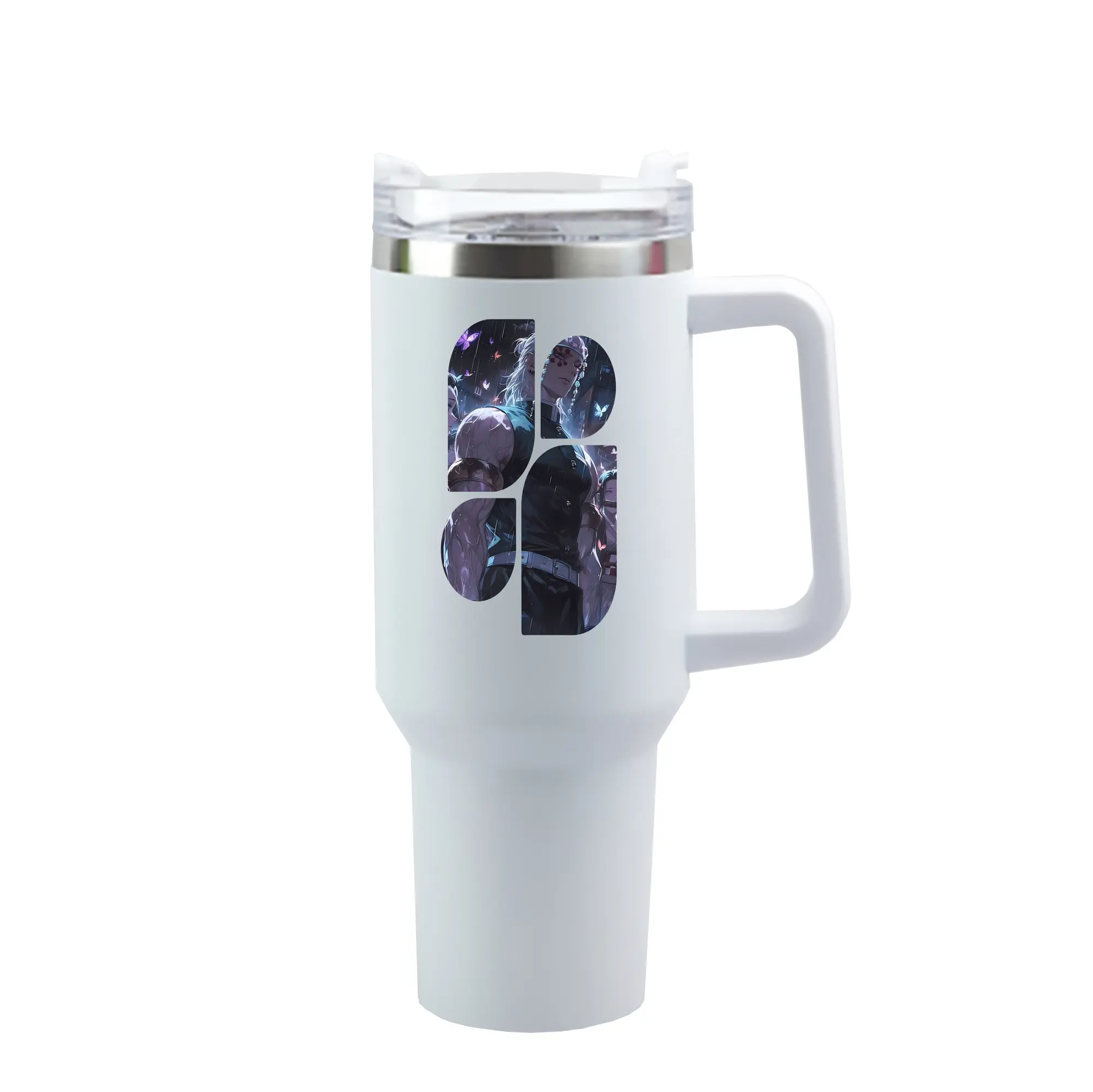 鬼滅の刃 グッズ,宇髄 天元 - 1200mL 車用タンブラー ・ クリスタルステッカー ・ 304ステンレス 内側 ・ 201ステンレス 外側 ・ 保温 保冷 ・ ハンドル＆ストロー付き ・ 通勤 ドライブ アウトドア用