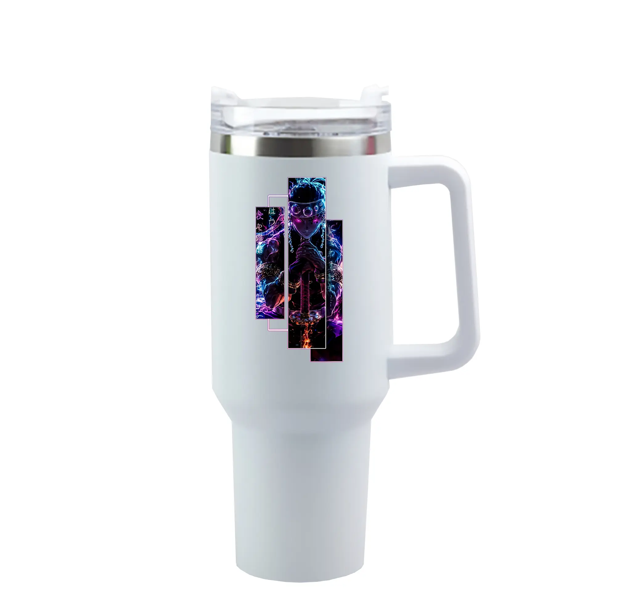 鬼滅の刃 グッズ,宇髄 天元 - 1200mL 車用タンブラー ・ クリスタルステッカー ・ 304ステンレス 内側 ・ 201ステンレス 外側 ・ 保温 保冷 ・ ハンドル＆ストロー付き ・ 通勤 ドライブ アウトドア用