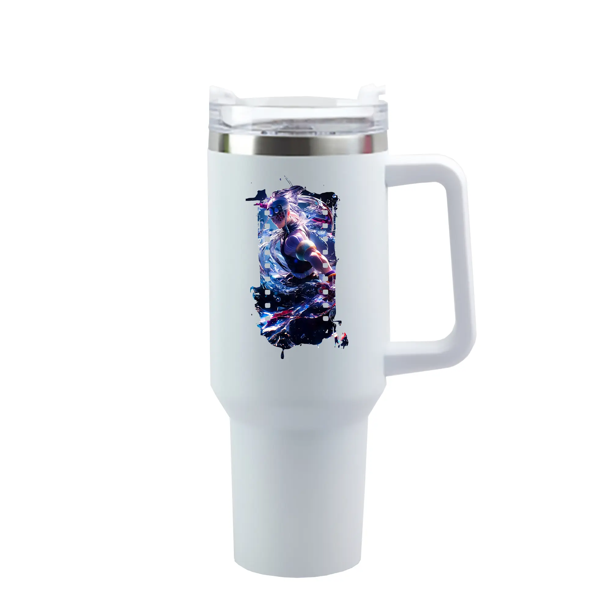 鬼滅の刃 グッズ,宇髄 天元 - 1200mL 車用タンブラー ・ クリスタルステッカー ・ 304ステンレス 内側 ・ 201ステンレス 外側 ・ 保温 保冷 ・ ハンドル＆ストロー付き ・ 通勤 ドライブ アウトドア用