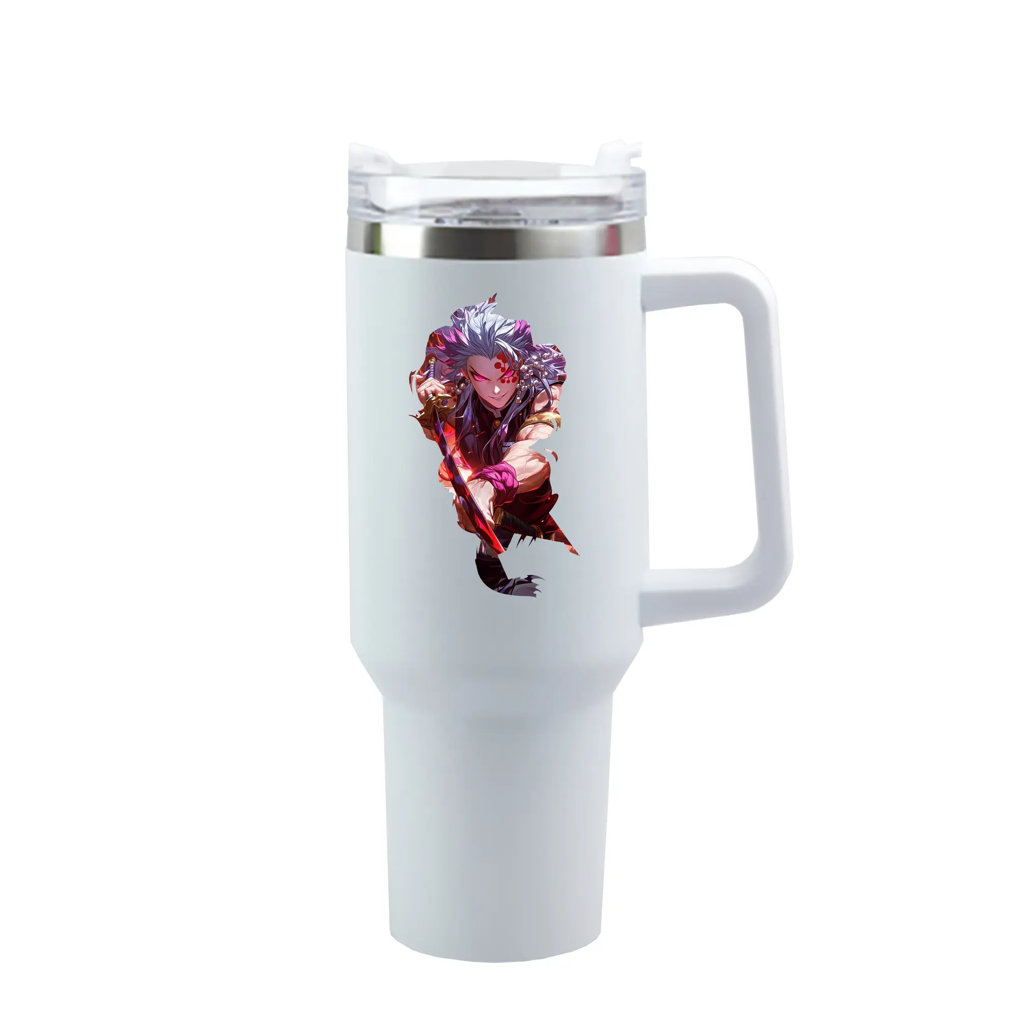 鬼滅の刃 グッズ,宇髄 天元 - 1200mL 車用タンブラー ・ クリスタルステッカー ・ 304ステンレス 内側 ・ 201ステンレス 外側 ・ 保温 保冷 ・ ハンドル＆ストロー付き ・ 通勤 ドライブ アウトドア用