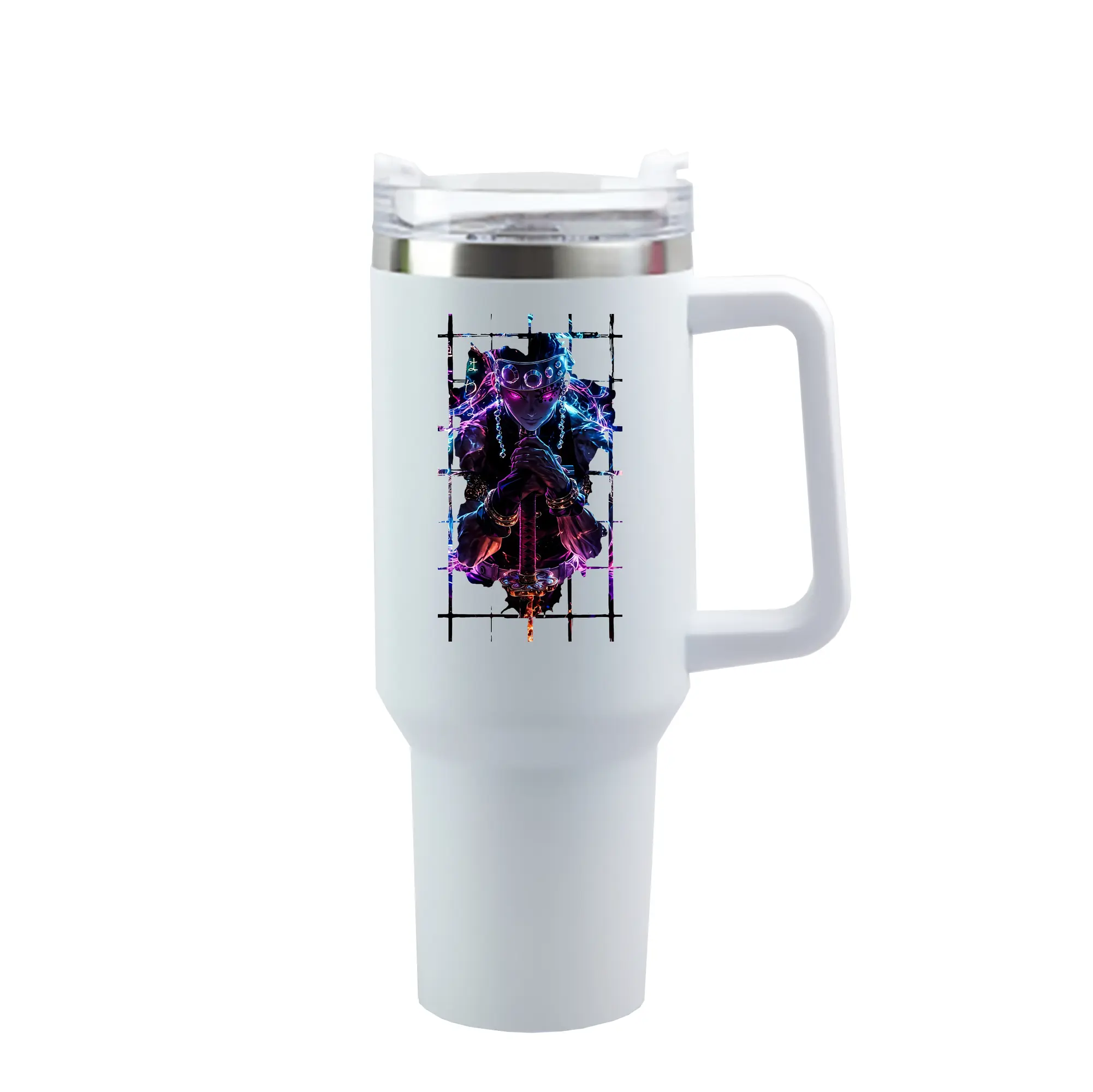 鬼滅の刃 グッズ,宇髄 天元 - 1200mL 車用タンブラー ・ クリスタルステッカー ・ 304ステンレス 内側 ・ 201ステンレス 外側 ・ 保温 保冷 ・ ハンドル＆ストロー付き ・ 通勤 ドライブ アウトドア用