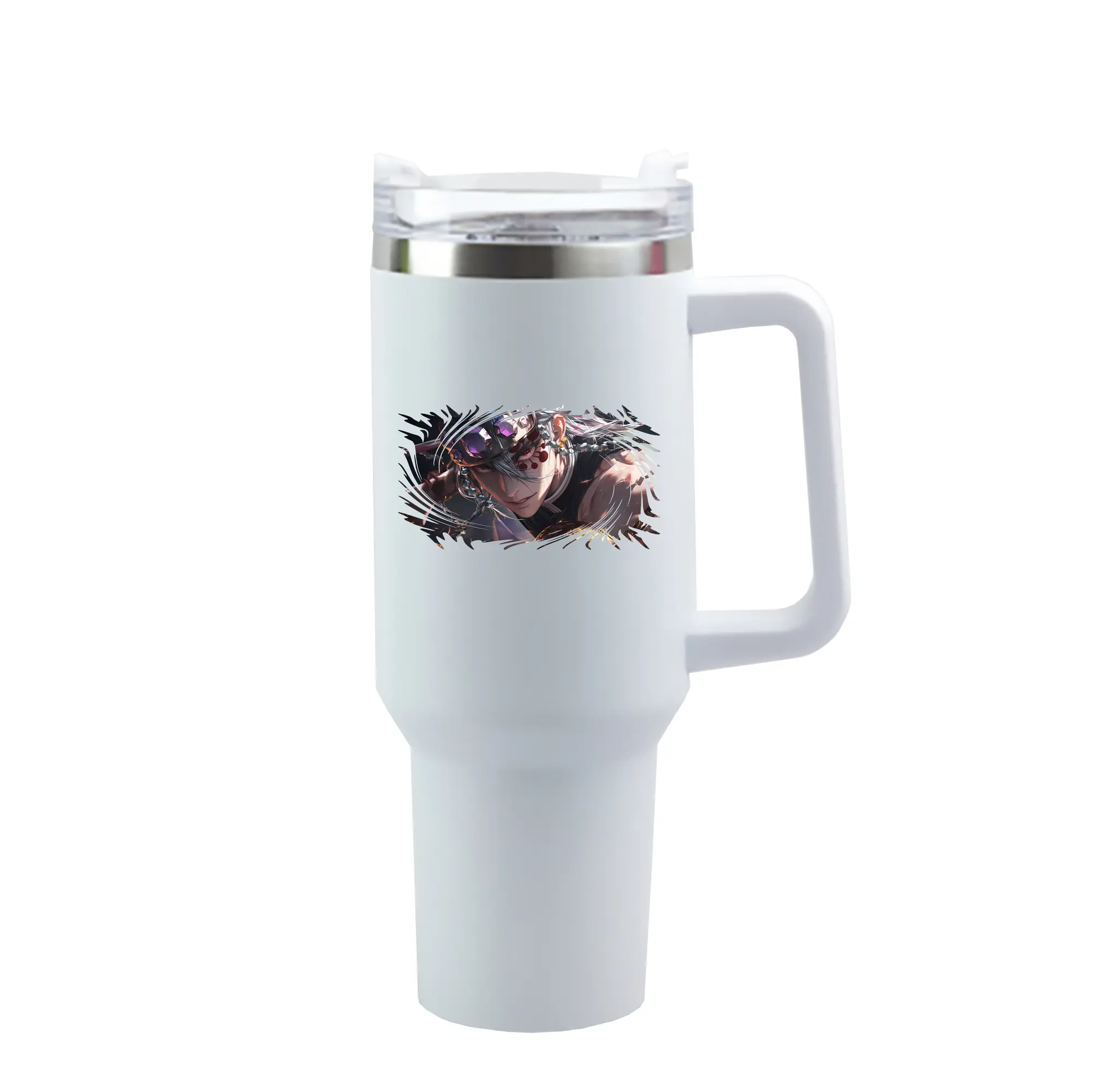 鬼滅の刃 グッズ,宇髄 天元 - 1200mL 車用タンブラー ・ クリスタルステッカー ・ 304ステンレス 内側 ・ 201ステンレス 外側 ・ 保温 保冷 ・ ハンドル＆ストロー付き ・ 通勤 ドライブ アウトドア用