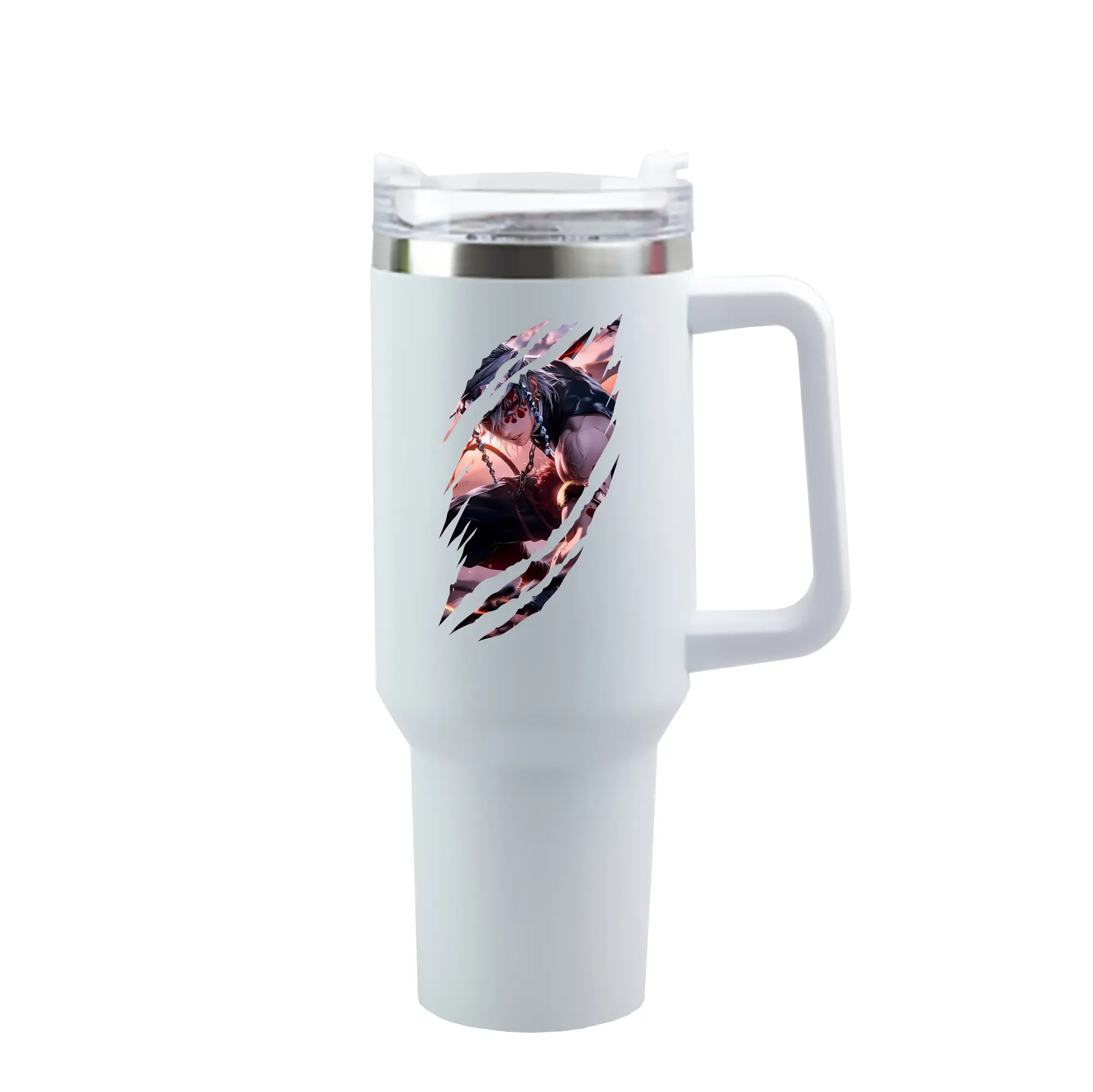 鬼滅の刃 グッズ,宇髄 天元 - 1200mL 車用タンブラー ・ クリスタルステッカー ・ 304ステンレス 内側 ・ 201ステンレス 外側 ・ 保温 保冷 ・ ハンドル＆ストロー付き ・ 通勤 ドライブ アウトドア用