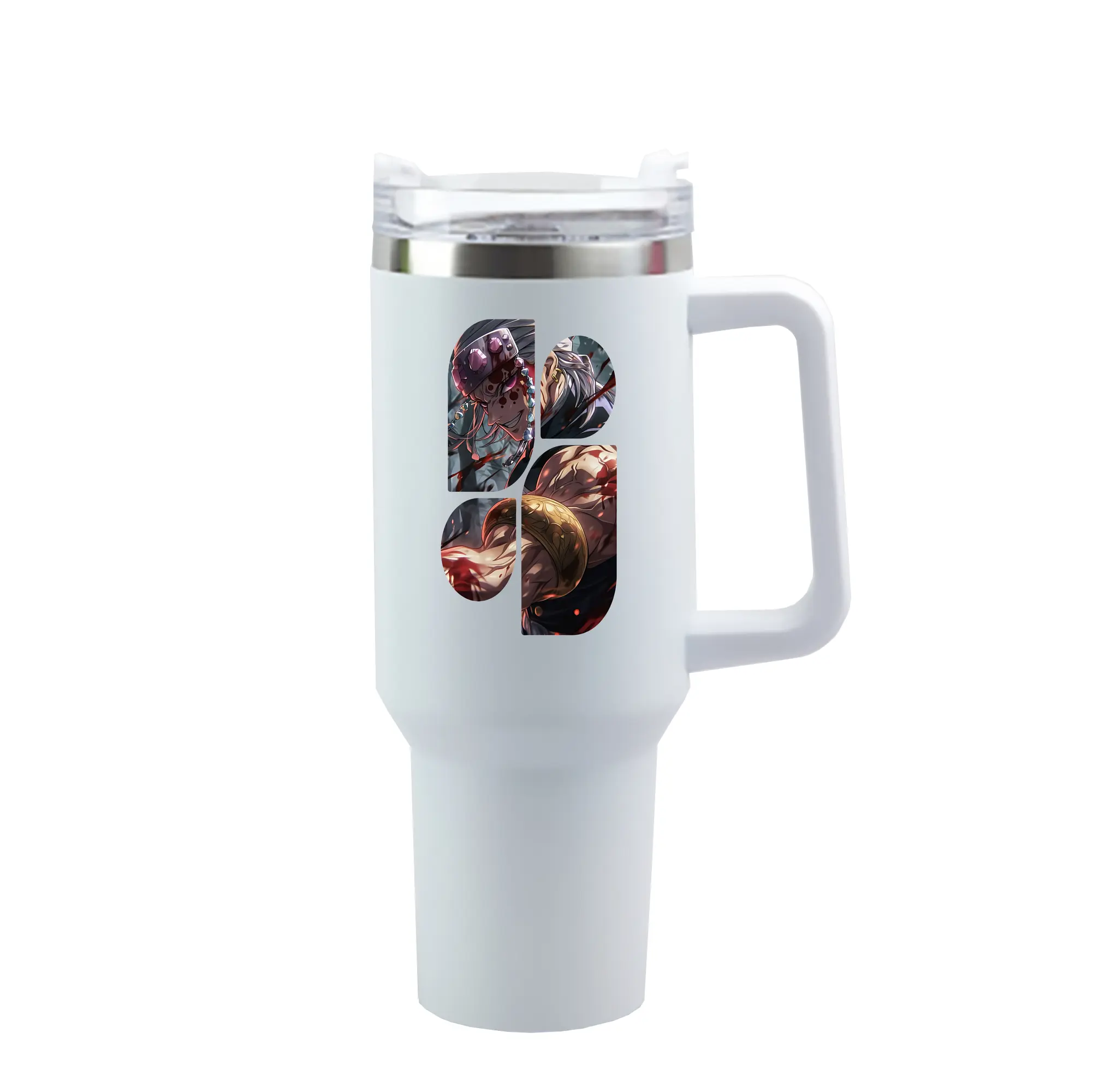 鬼滅の刃 グッズ,宇髄 天元 - 1200mL 車用タンブラー ・ クリスタルステッカー ・ 304ステンレス 内側 ・ 201ステンレス 外側 ・ 保温 保冷 ・ ハンドル＆ストロー付き ・ 通勤 ドライブ アウトドア用