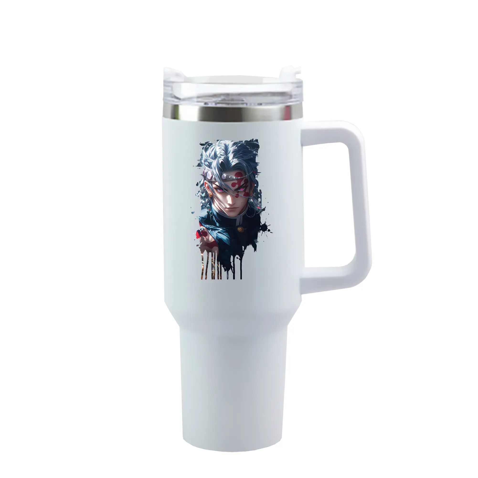 鬼滅の刃 グッズ,宇髄 天元 - 1200mL 車用タンブラー ・ クリスタルステッカー ・ 304ステンレス 内側 ・ 201ステンレス 外側 ・ 保温 保冷 ・ ハンドル＆ストロー付き ・ 通勤 ドライブ アウトドア用