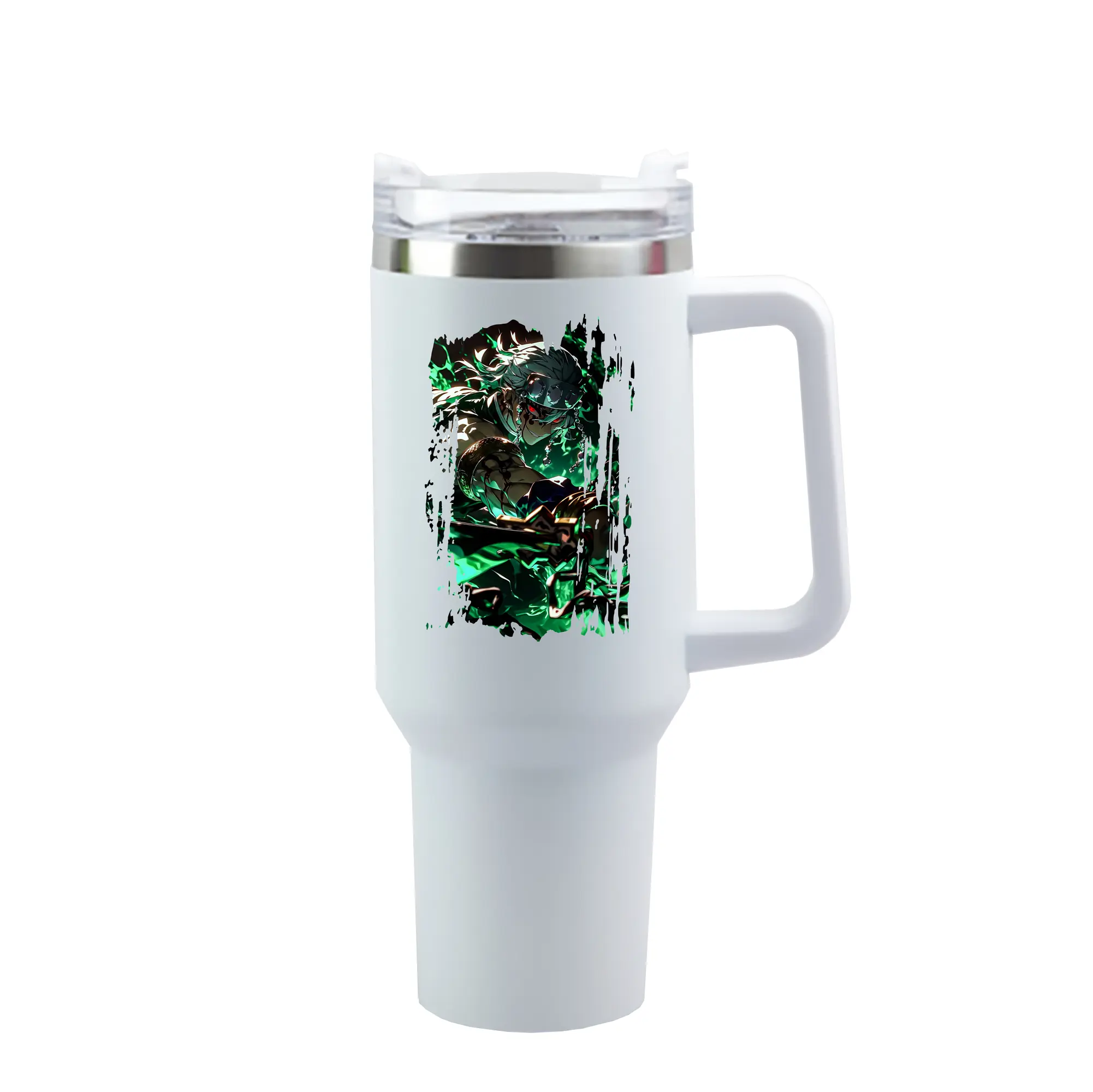 鬼滅の刃 グッズ,宇髄 天元 - 1200mL 車用タンブラー ・ クリスタルステッカー ・ 304ステンレス 内側 ・ 201ステンレス 外側 ・ 保温 保冷 ・ ハンドル＆ストロー付き ・ 通勤 ドライブ アウトドア用