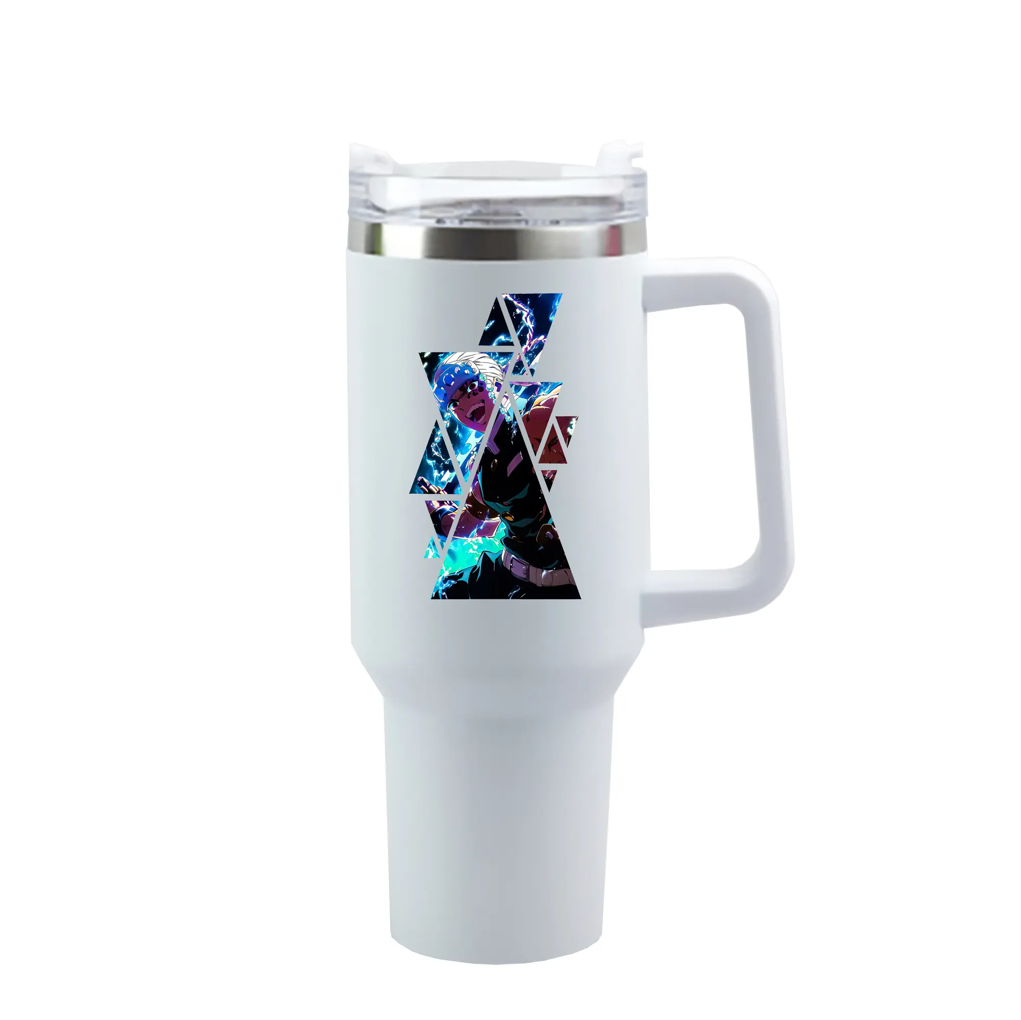 鬼滅の刃 グッズ,宇髄 天元 - 1200mL 車用タンブラー ・ クリスタルステッカー ・ 304ステンレス 内側 ・ 201ステンレス 外側 ・ 保温 保冷 ・ ハンドル＆ストロー付き ・ 通勤 ドライブ アウトドア用