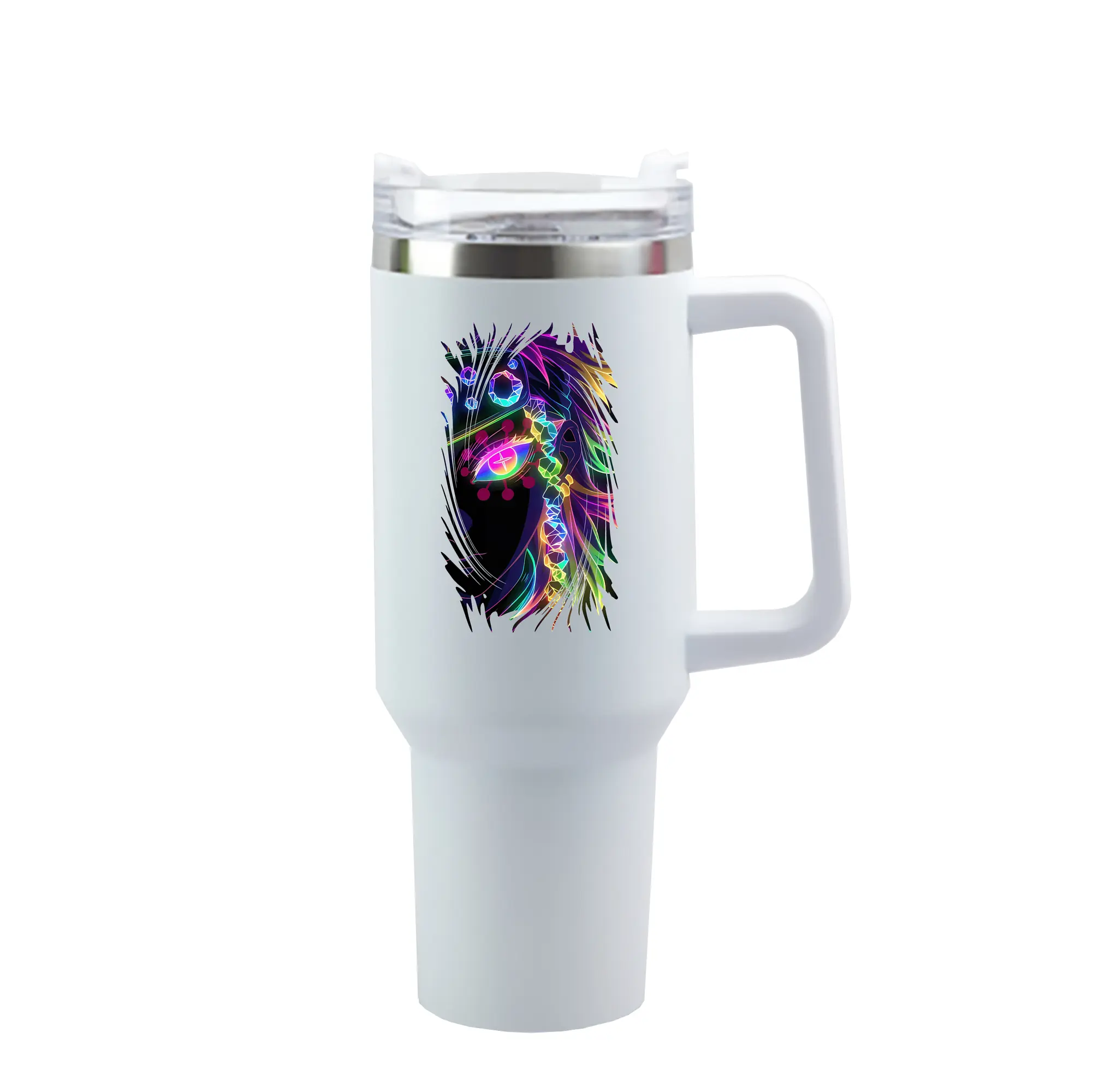 鬼滅の刃 グッズ,宇髄 天元 - 1200mL 車用タンブラー ・ クリスタルステッカー ・ 304ステンレス 内側 ・ 201ステンレス 外側 ・ 保温 保冷 ・ ハンドル＆ストロー付き ・ 通勤 ドライブ アウトドア用