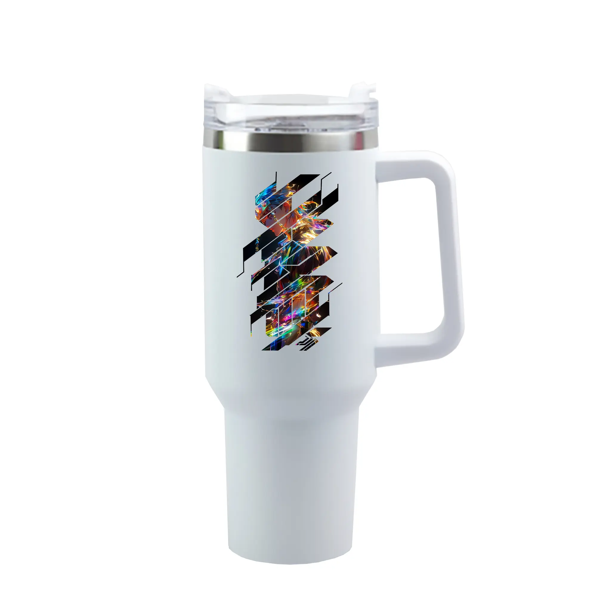 鬼滅の刃 グッズ,宇髄 天元 - 1200mL 車用タンブラー ・ クリスタルステッカー ・ 304ステンレス 内側 ・ 201ステンレス 外側 ・ 保温 保冷 ・ ハンドル＆ストロー付き ・ 通勤 ドライブ アウトドア用