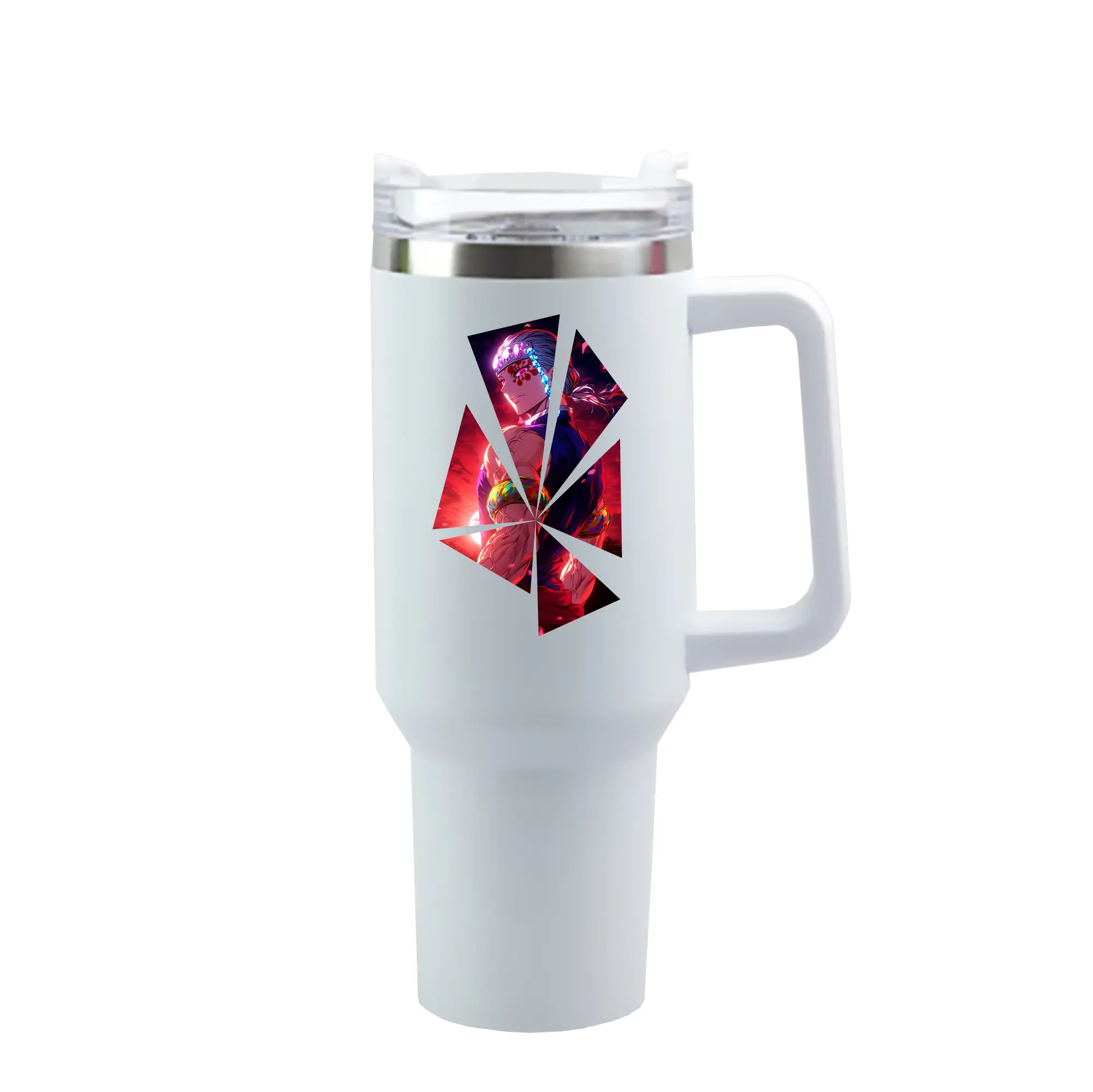 鬼滅の刃 グッズ,宇髄 天元 - 1200mL 車用タンブラー ・ クリスタルステッカー ・ 304ステンレス 内側 ・ 201ステンレス 外側 ・ 保温 保冷 ・ ハンドル＆ストロー付き ・ 通勤 ドライブ アウトドア用