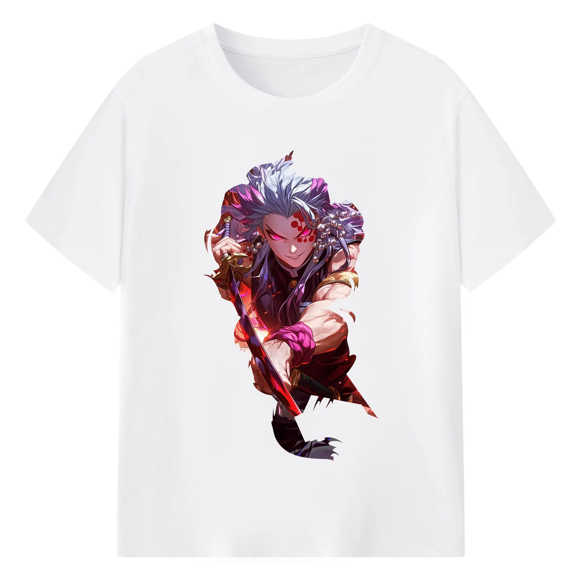 鬼滅の刃 グッズ,宇髄 天元 - 綿100％ 半袖Tシャツ ・ フロントプリント ・ 快適 通気性 ・ 日常使い 散歩 スポーツ用