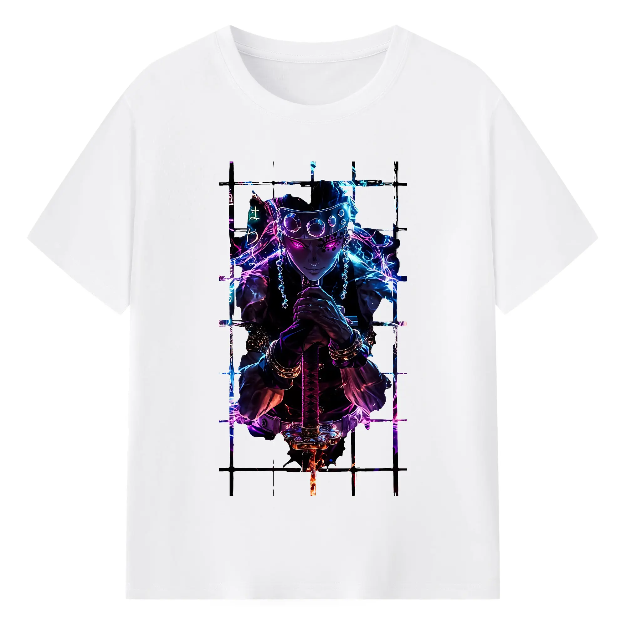 鬼滅の刃 グッズ,宇髄 天元 - 綿100％ 半袖Tシャツ ・ フロントプリント ・ 快適 通気性 ・ 日常使い 散歩 スポーツ用