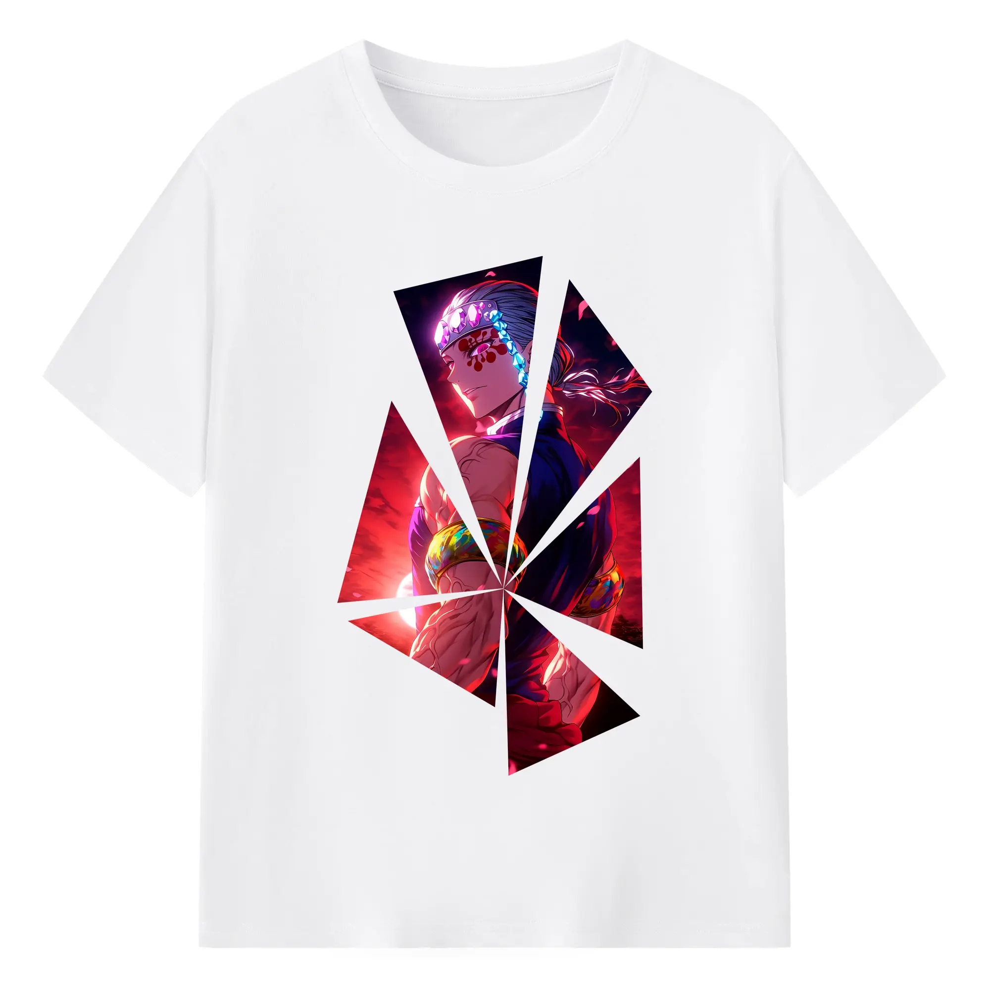 鬼滅の刃 グッズ,宇髄 天元 - 綿100％ 半袖Tシャツ ・ フロントプリント ・ 快適 通気性 ・ 日常使い 散歩 スポーツ用