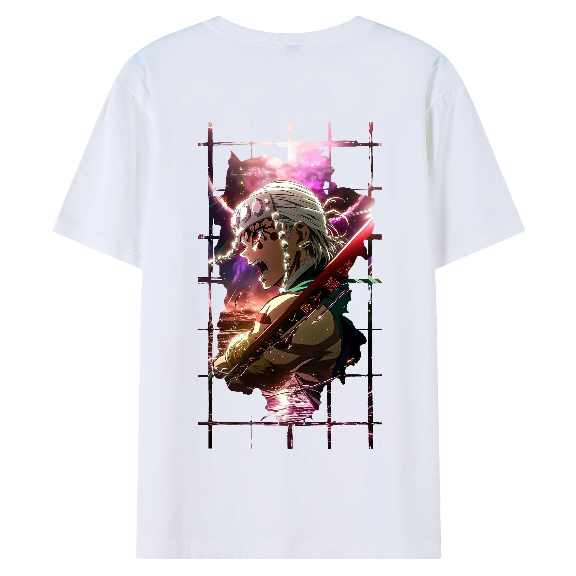 鬼滅の刃 グッズ,宇髄 天元 - 綿100％ 半袖Tシャツ ・ バックプリント ・ 快適 通気性 ・ 日常使い 散歩 スポーツ用