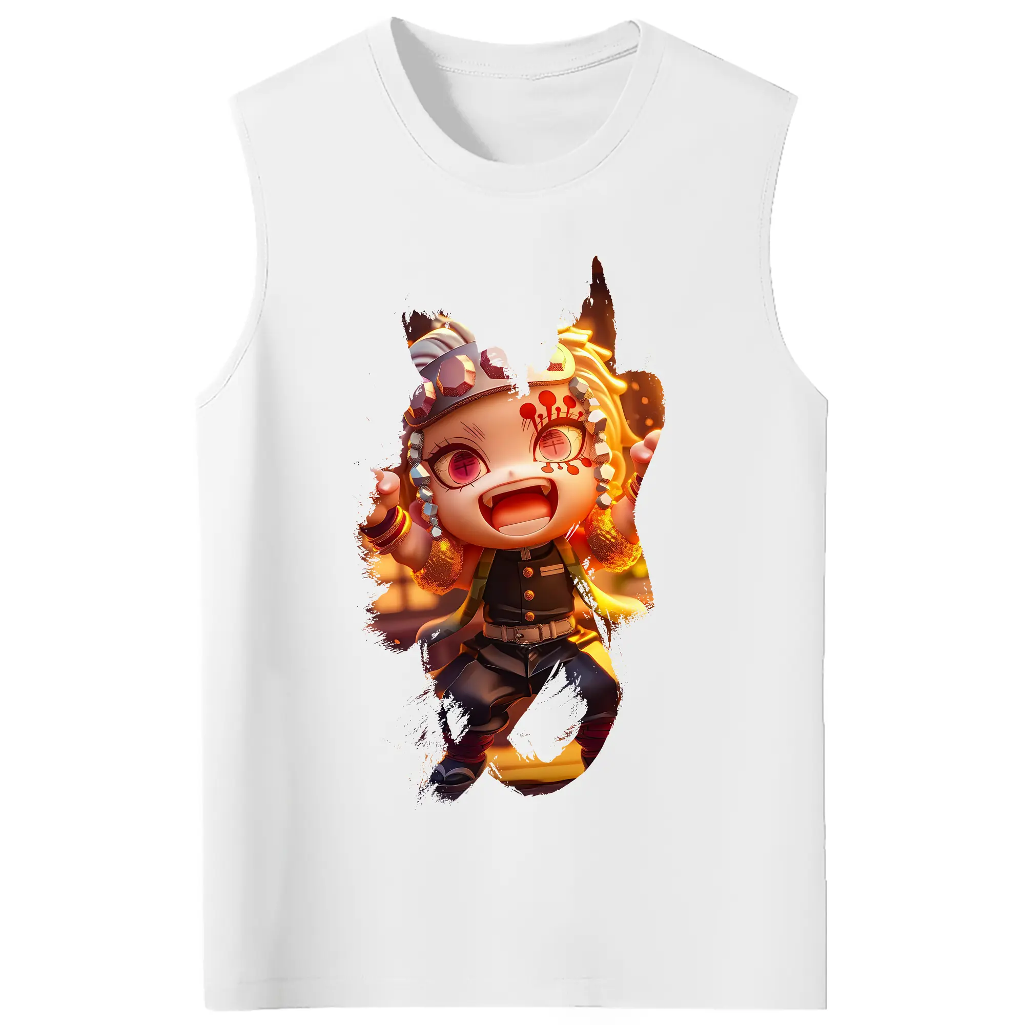 鬼滅の刃 グッズ,宇髄 天元 - コットン100％ タンクトップ ・ フロントプリント ・ タイトフィット ・ 快適 通気性 ・ スポーツ カジュアル 散歩用