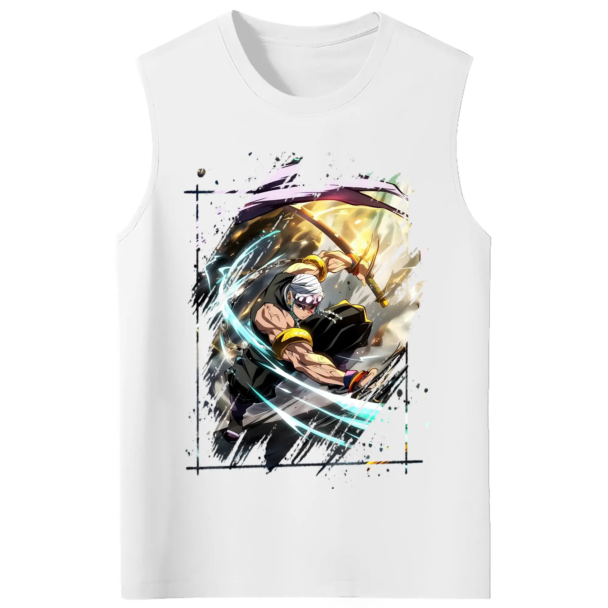 鬼滅の刃 グッズ,宇髄 天元 - コットン100％ タンクトップ ・ フロントプリント ・ タイトフィット ・ 快適 通気性 ・ スポーツ カジュアル 散歩用