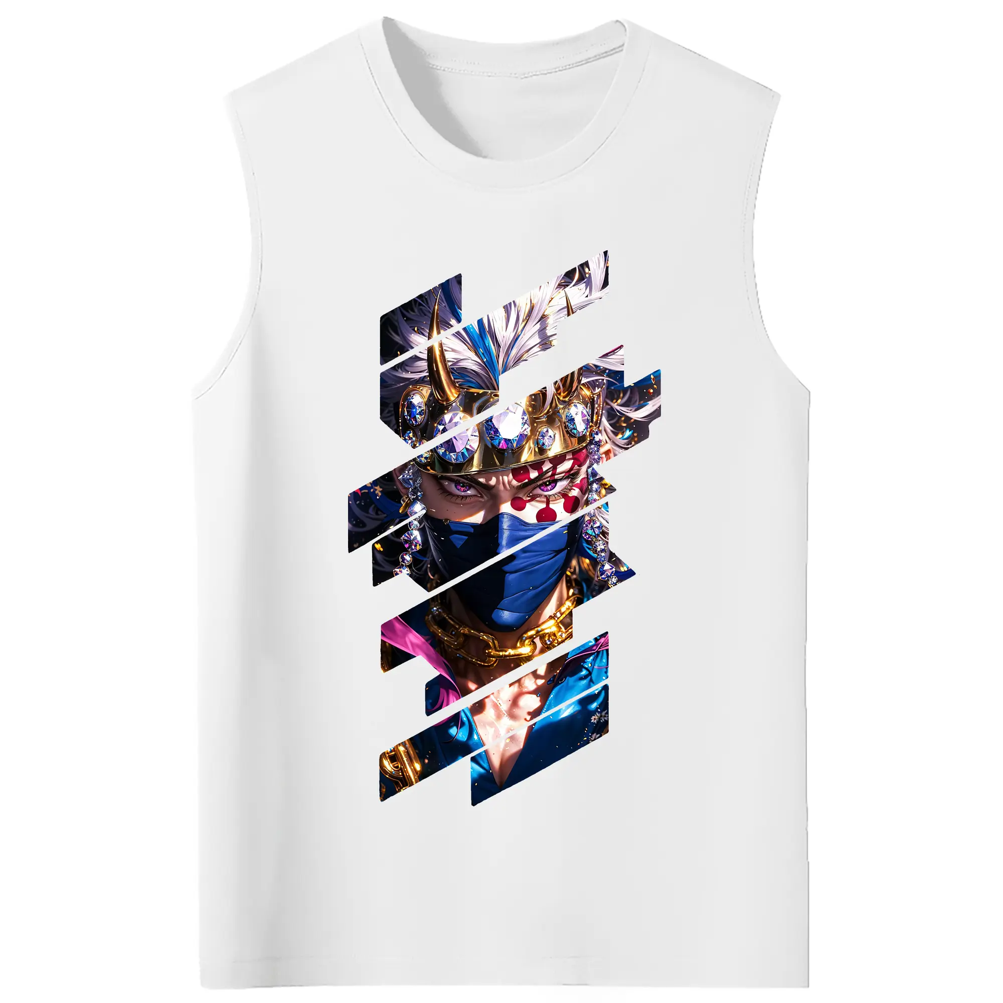 鬼滅の刃 グッズ,宇髄 天元 - コットン100％ タンクトップ ・ フロントプリント ・ タイトフィット ・ 快適 通気性 ・ スポーツ カジュアル 散歩用