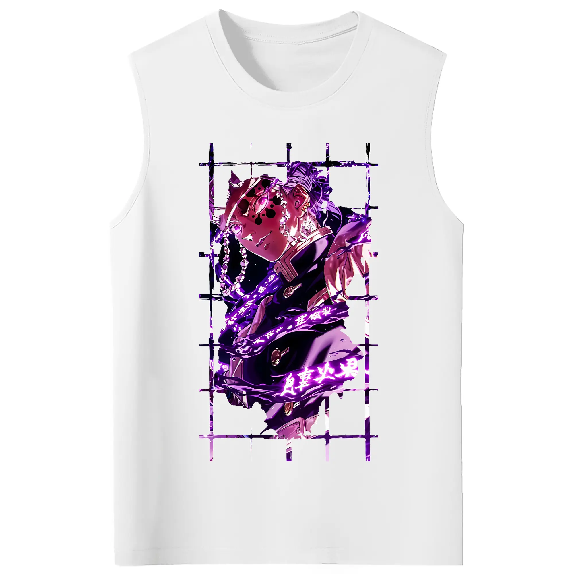 鬼滅の刃 グッズ,宇髄 天元 - コットン100％ タンクトップ ・ フロントプリント ・ タイトフィット ・ 快適 通気性 ・ スポーツ カジュアル 散歩用