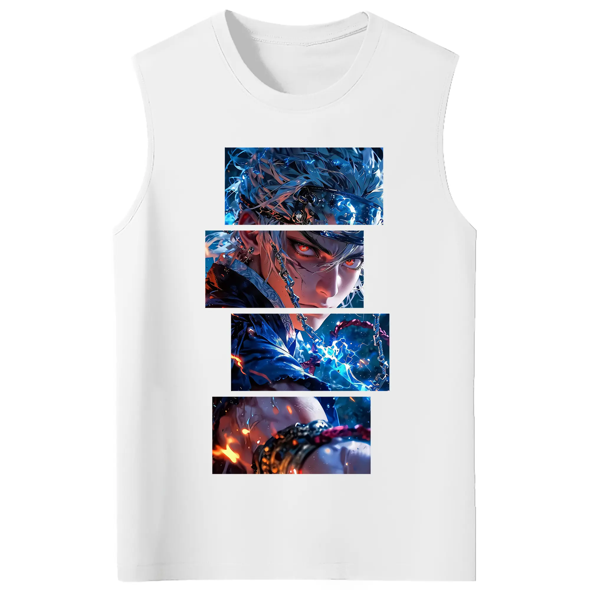鬼滅の刃 グッズ,宇髄 天元 - コットン100％ タンクトップ ・ フロントプリント ・ タイトフィット ・ 快適 通気性 ・ スポーツ カジュアル 散歩用